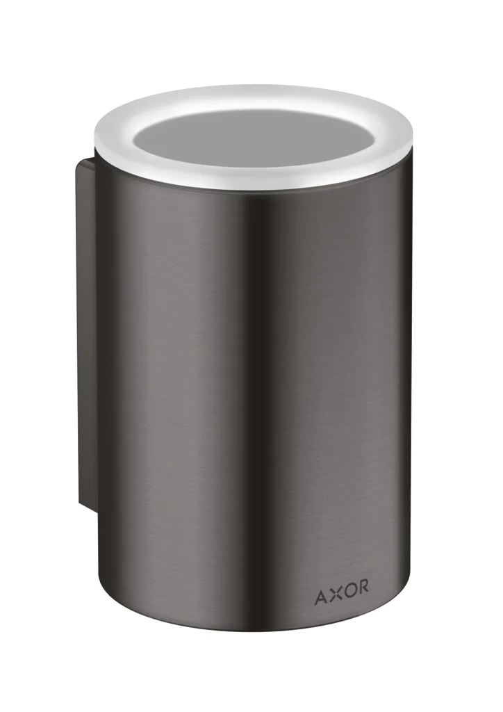 Hansgrohe AXOR Universal Circular Zahnputzbecher Brushed Black Chrome, Wandmontage, Metall und Glas, Bohrabstand 35 mm, Bohrloch Ø 6 mm Hansgrohe AXOR Universal Circular Zahnputzbecher Brushed Black Chrome, Wandmontage, Metall und Glas, Bohrabstand 35 mm, Bohrloch Ø 6 mm