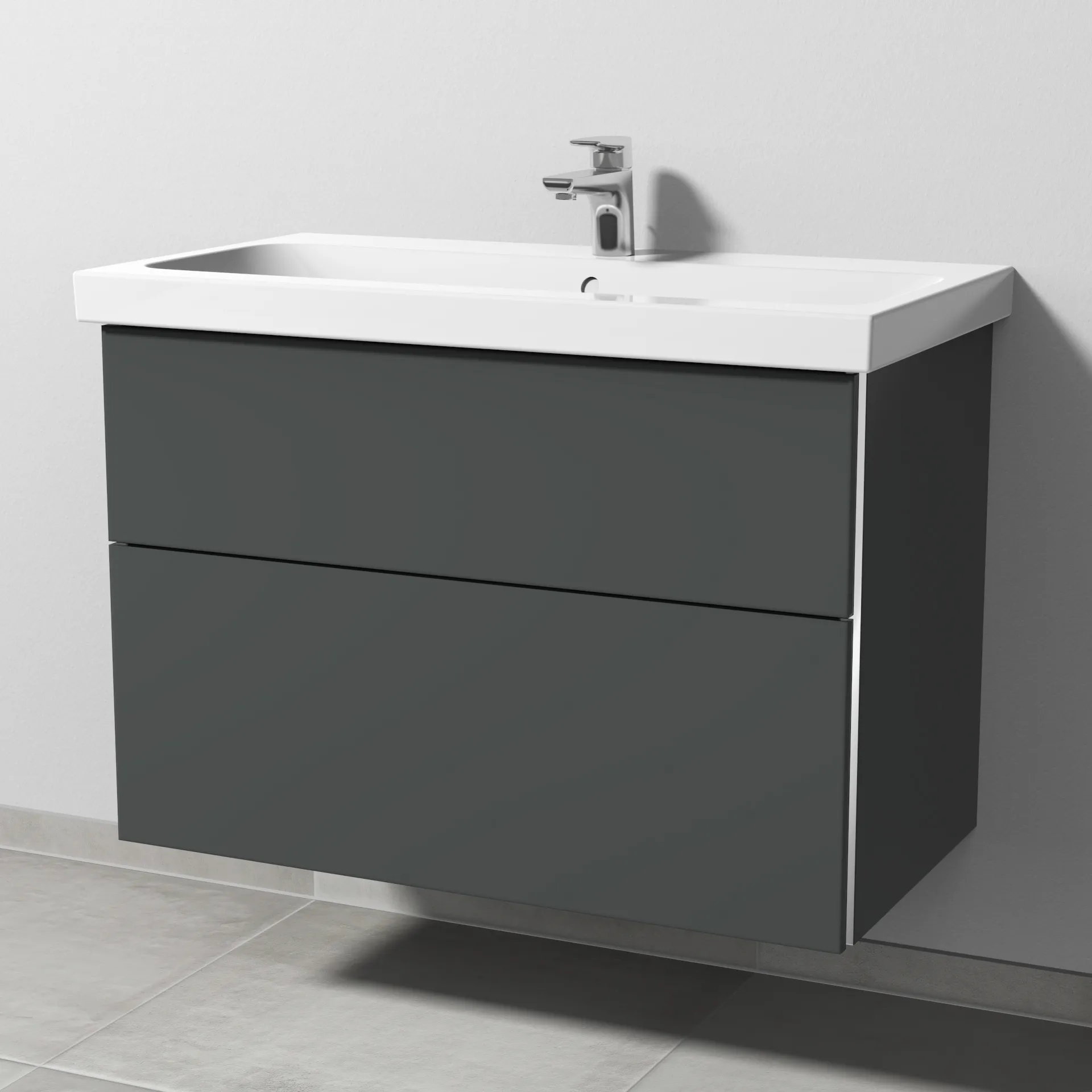 Sanipa Waschtischunterschrank „3way“ passend zu Keramik-Waschtische iCon Light von Geberit 850 × 591 × 462 mm in Anthrazit (matt), Becken mittig, mit