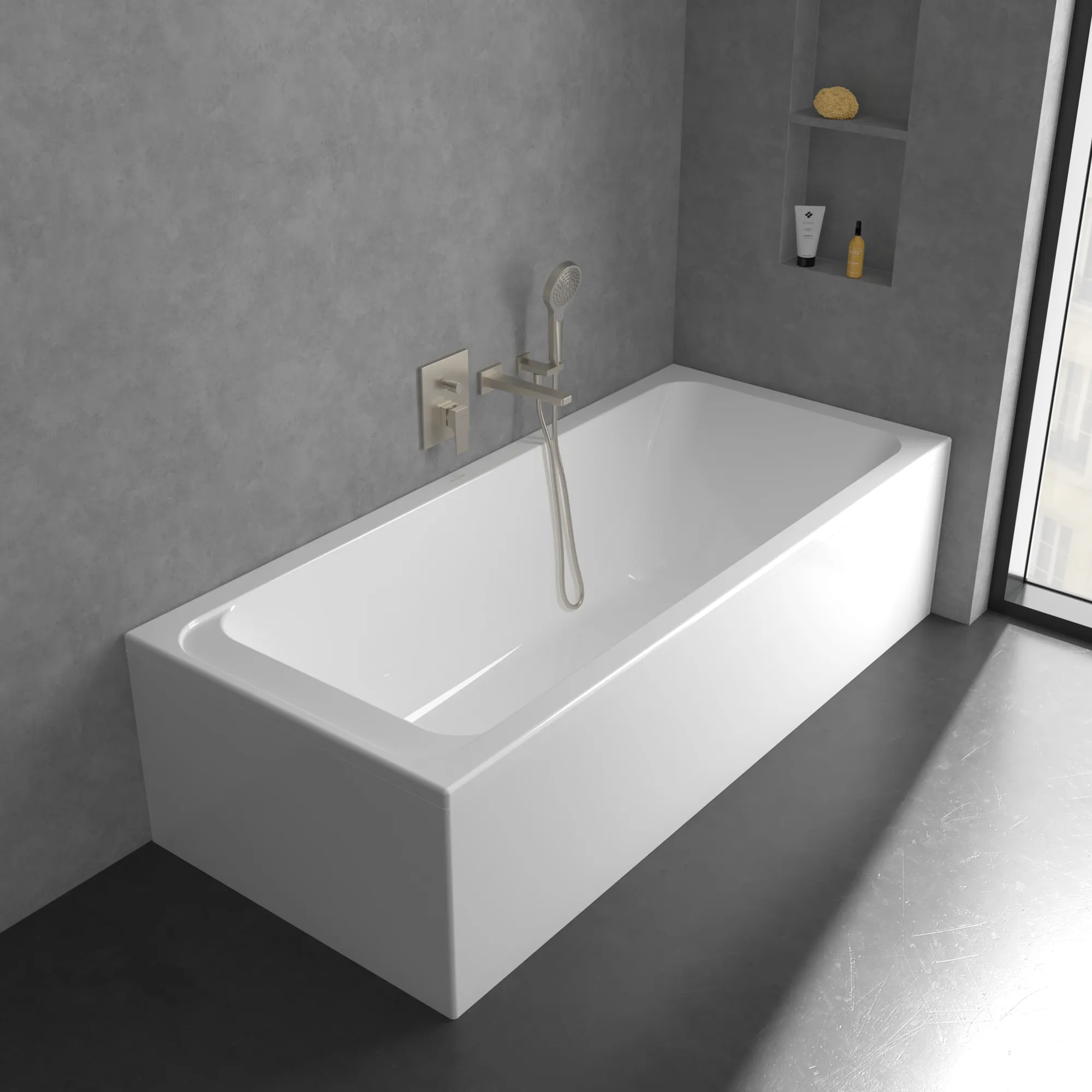 Villeroy & Boch Architectura Square Duscharmatur, Brushed Nickel Matt, 190 x 150 x 54 mm, Einhebel-Unterputz-Armatur mit Keramikkartusche