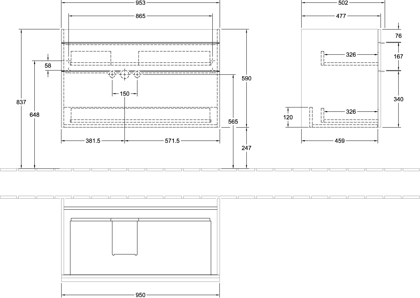 Villeroy & Boch Waschtischunterschrank „Venticello“ für Schrankwaschtisch 953 × 590 × 502 mm Glossy Grey, für Becken links Villeroy & Boch Waschtischunterschrank „Venticello“ für Schrankwaschtisch 953 × 590 × 502 mm Glossy Grey, für Becken links
