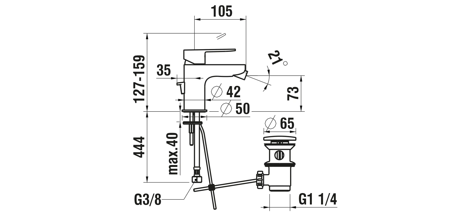 Laufen Einhebel-Bidetmischer Festauslauf Ausladung 105 mm mit Ablaufventil chrom Laufen Einhebel-Bidetmischer Festauslauf Ausladung 105 mm mit Ablaufventil chrom