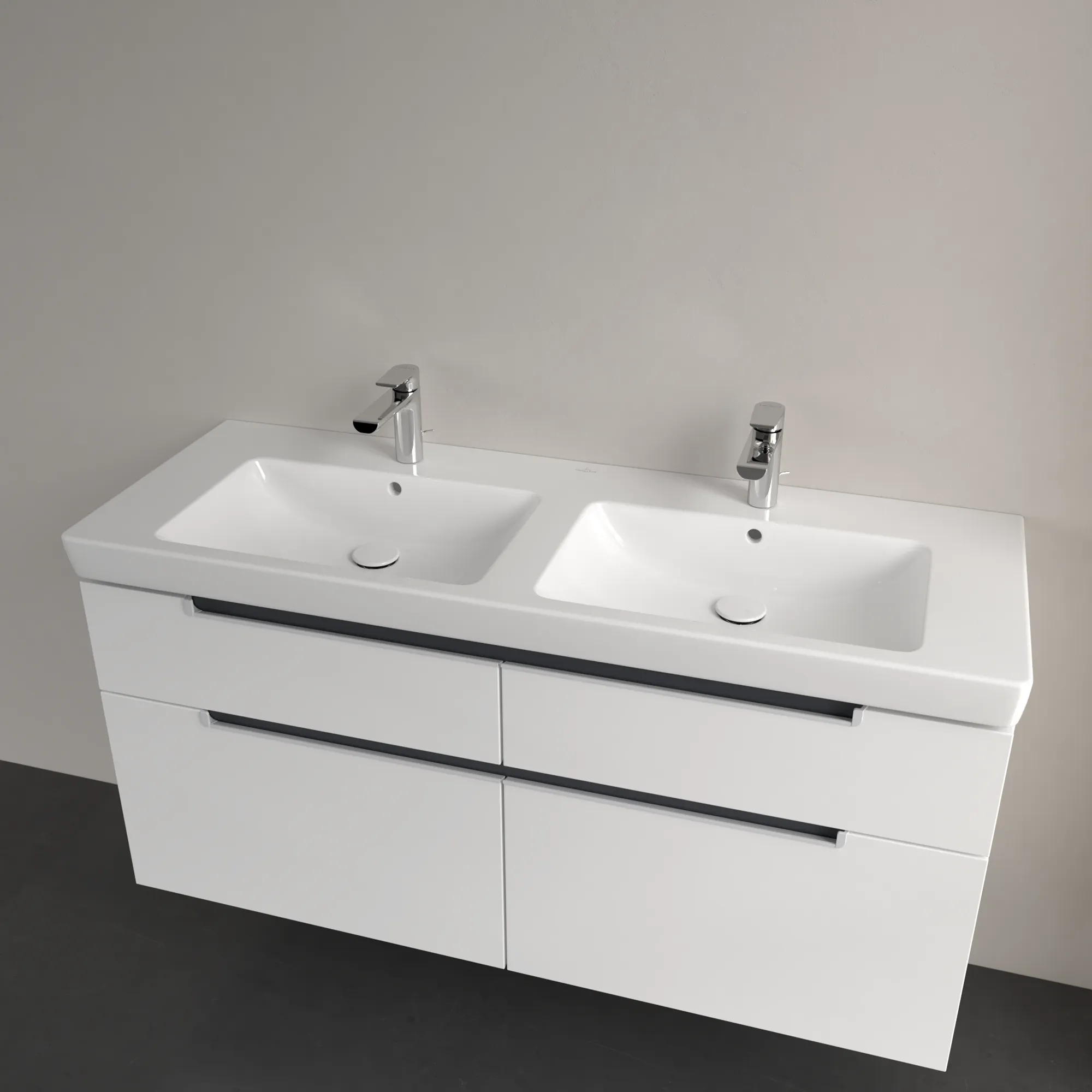 Villeroy & Boch Doppelwaschtisch „Subway 2.0“ 1300 × 470 × 150 mm, für links und rechts, mit Hahnlochbank, mit Hahnlochbohrung, Hahnlochposition links und rechts in Weiß Alpin Villeroy & Boch Doppelwaschtisch „Subway 2.0“ 1300 × 470 × 150 mm, für links und rechts, mit Hahnlochbank, mit Hahnlochbohrung, Hahnlochposition links und rechts in Weiß Alpin