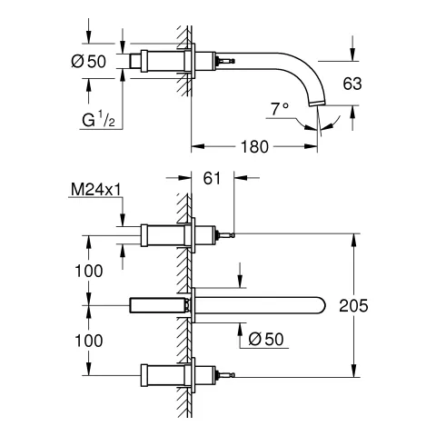 3-Loch-Waschtischbatterie Atrio Private Collection 20587, Wandmontage, Fertigmontageset für 29 025 002, für Hebelgriffe, Stichmaß 200mm, Ausladung 180mm, chrom 3-Loch-Waschtischbatterie Atrio Private Collection 20587, Wandmontage, Fertigmontageset für 29 025 002, für Hebelgriffe, Stichmaß 200mm, Ausladung 180mm, chrom