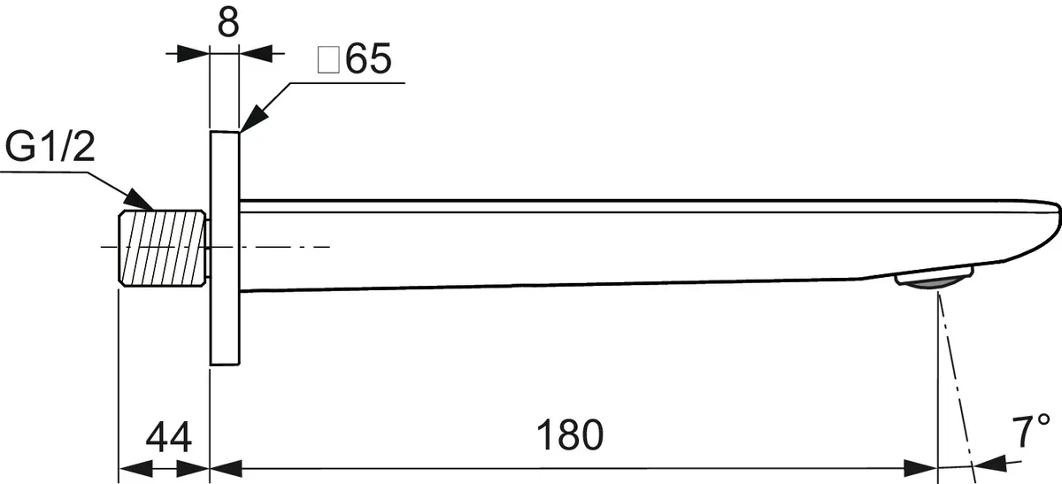 Wandauslauf Conca, Ausladung 180mm, mit eckiger Rosette, Brushed Gold Wandauslauf Conca, Ausladung 180mm, mit eckiger Rosette, Brushed Gold