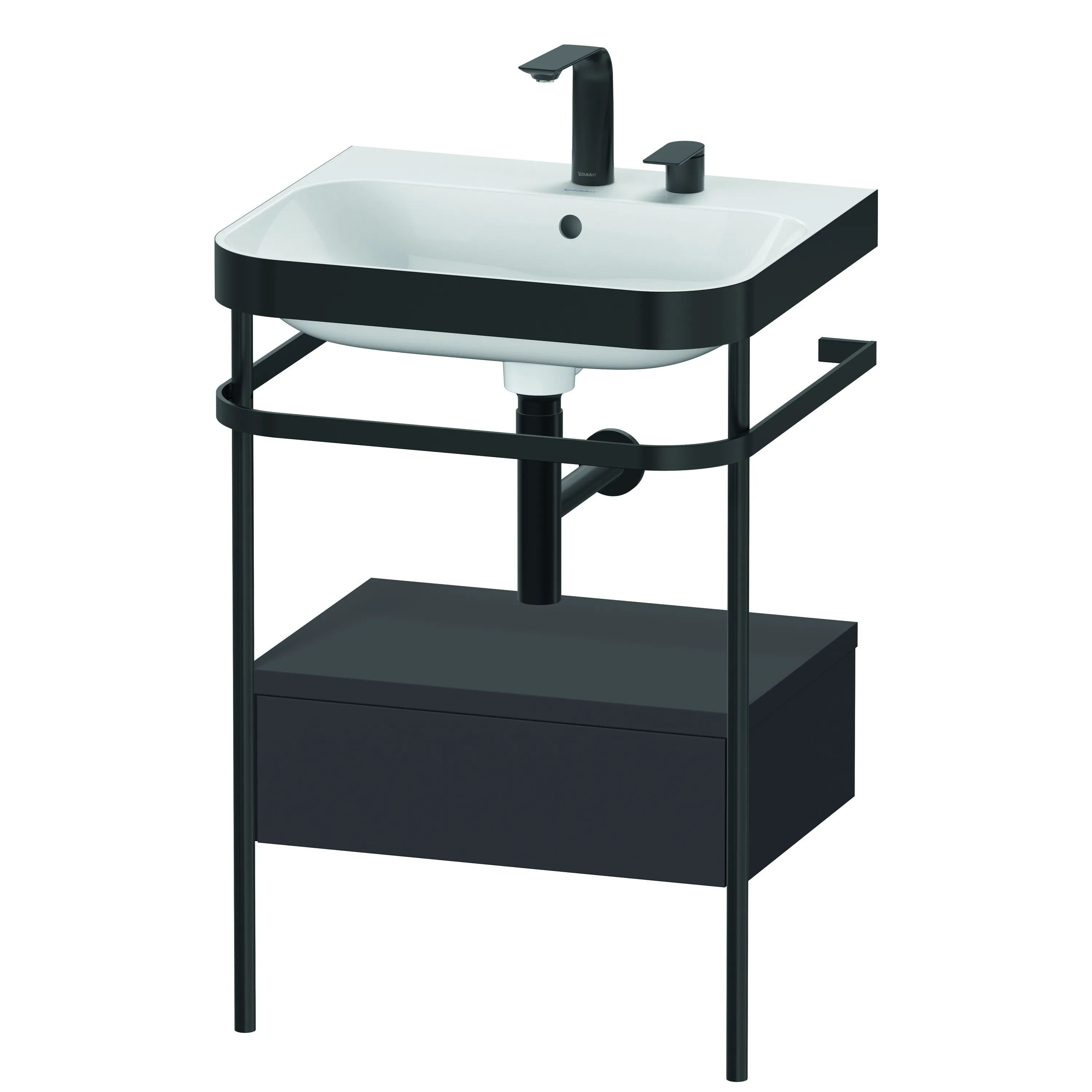 Duravit Waschtischunterschrank mit Metallkonsole „Happy D.2 Plus“ 57,5 × 85 × 49 cm Graphit Supermatt Duravit Waschtischunterschrank mit Metallkonsole „Happy D.2 Plus“ 57,5 × 85 × 49 cm Graphit Supermatt
