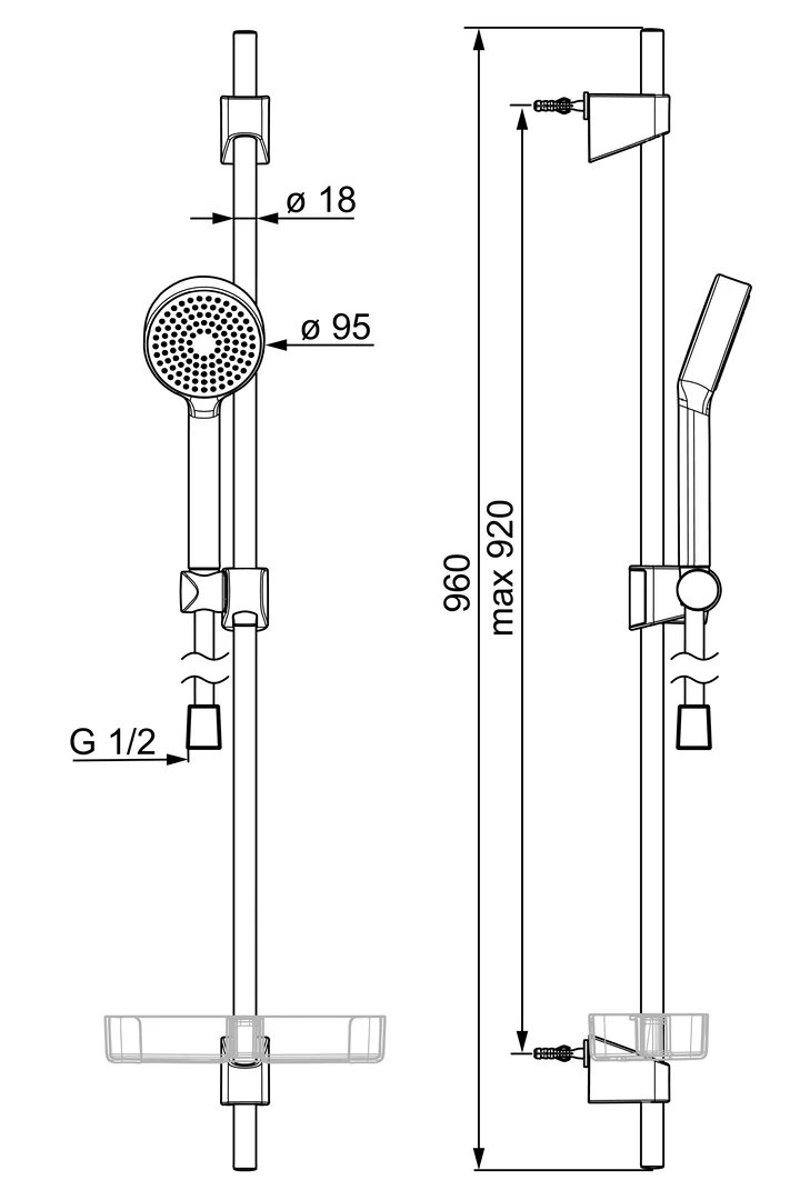 HansaBASICJET Wandstangen-Brausenset 4467 1-strahlig Chrom