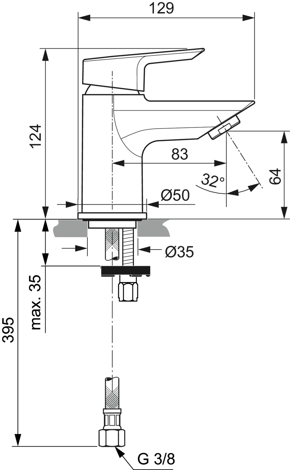 Einhand-Waschtischarmatur „Tesi“ Ausladung 83 mm