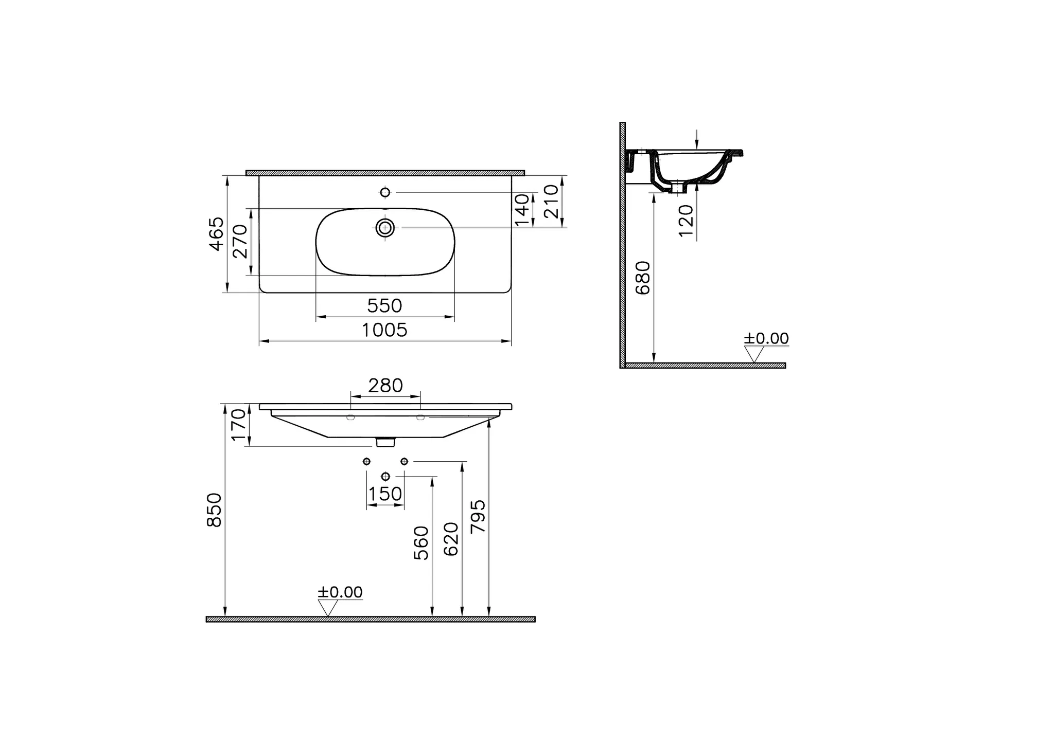 VitrA Zentrum Möbelwaschtisch 101 x 47 cm (B x T) mit Hahnloch und Überlaufloch, Weiß Hochglanz VitrA Zentrum Möbelwaschtisch 101 x 47 cm (B x T) mit Hahnloch und Überlaufloch, Weiß Hochglanz