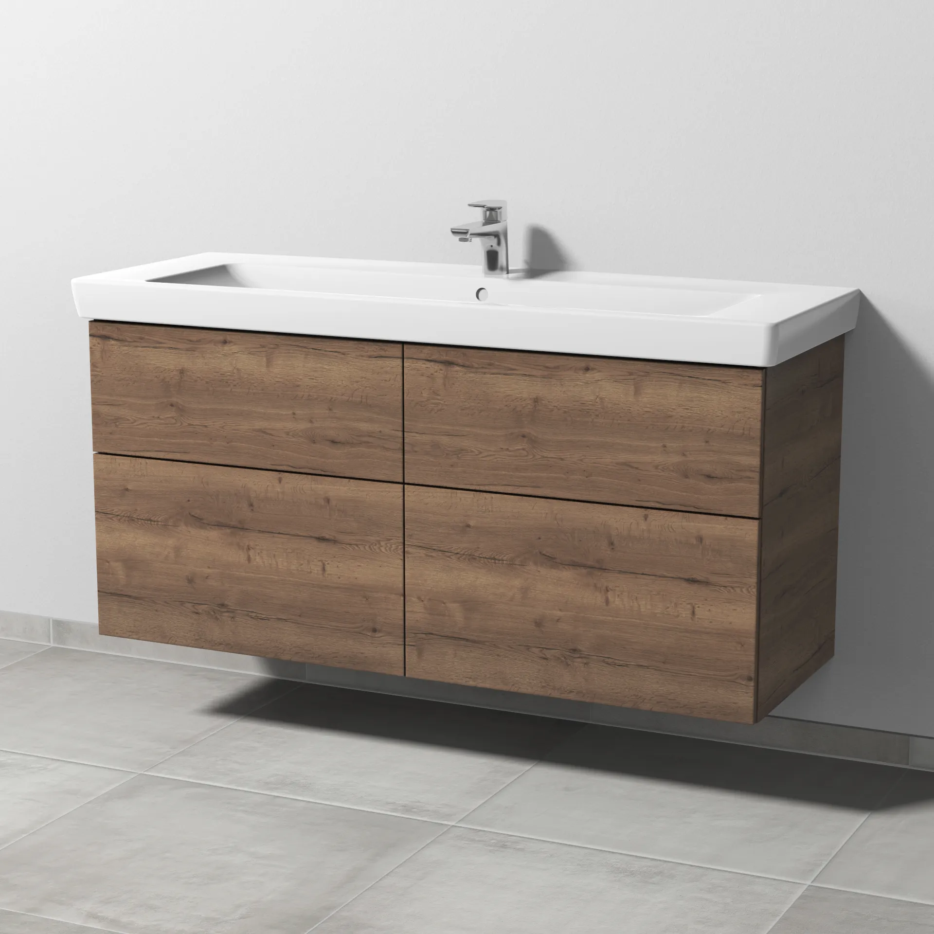 Sanipa Waschtischunterschrank „3way“ 1250 × 593 × 447 mm in Eiche Tabak, Becken mittig