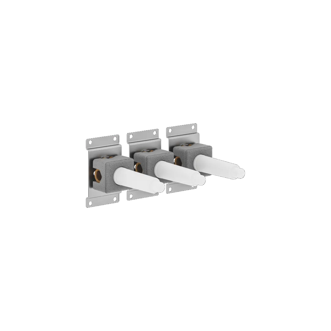 Dornbracht UP-Wandbatterie, variable Positionierung, DR-Messing, bleifrei, Anschluss ½″, 3x Verschlussstopfen ½″, 3x Rohbau-Schutzhauben