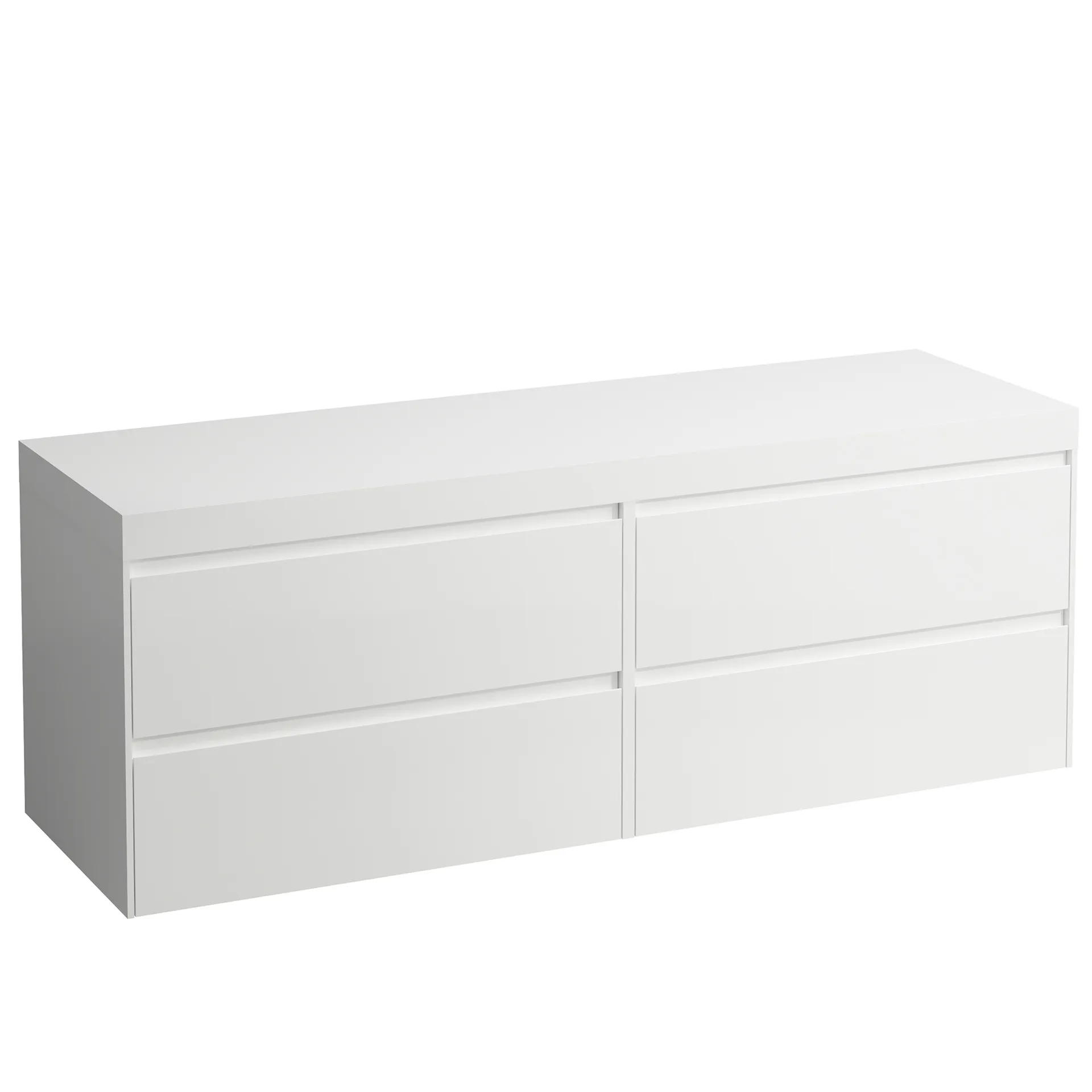 Waschtischunterbau+Waschtischplatte (MODULAR SYSTEM) LANI 495x1570x580 ohne Ausschnitt Abdeckplatte 65 mm (Farbe: .260 weiß matt), mit 4 Schubladen (800 mm links + 800 mm rechts) integrierter Griffleiste Vollauszug und Soft-Close weiß matt