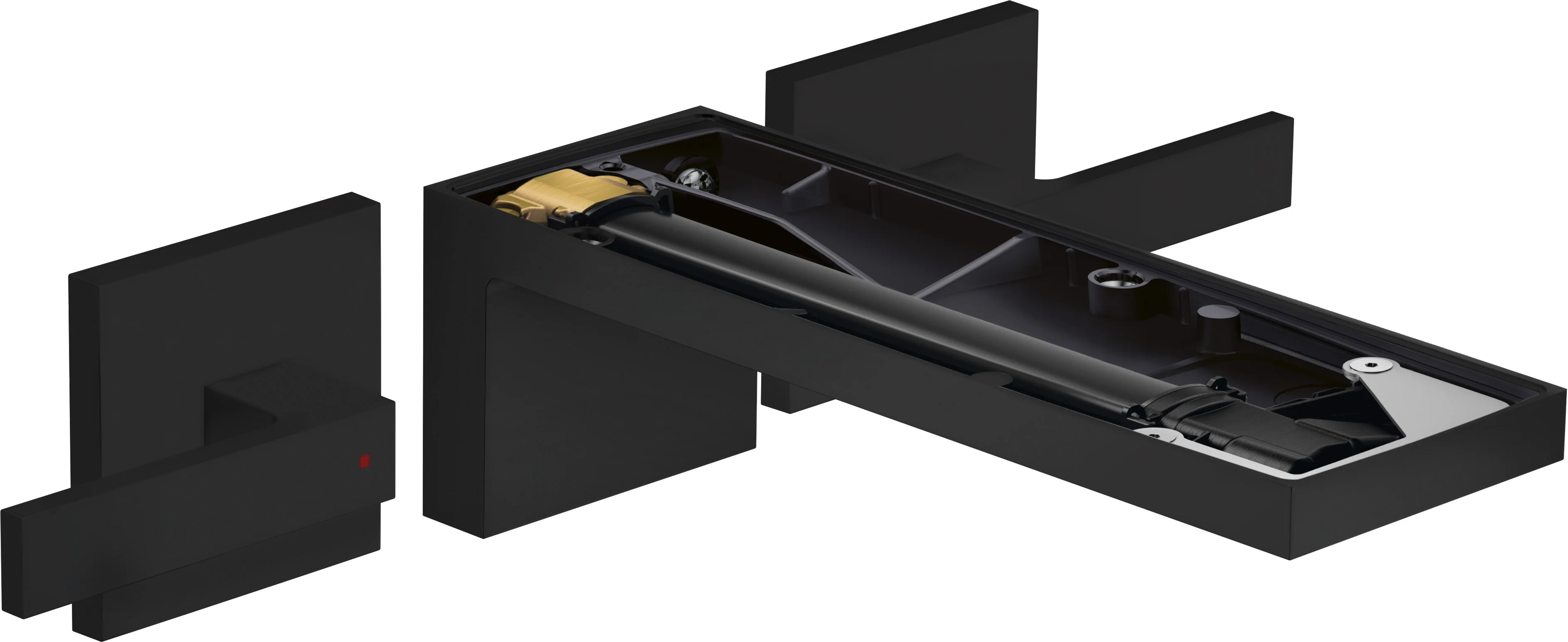 Hansgrohe AXOR MyEdition 3-Loch Waschtischarmatur Unterputz Wandmontage mattschwarz, Ausladung 221 mm, Hebelgriff, PowderRain Strahlart, max. Durchfluss 5 l/min
