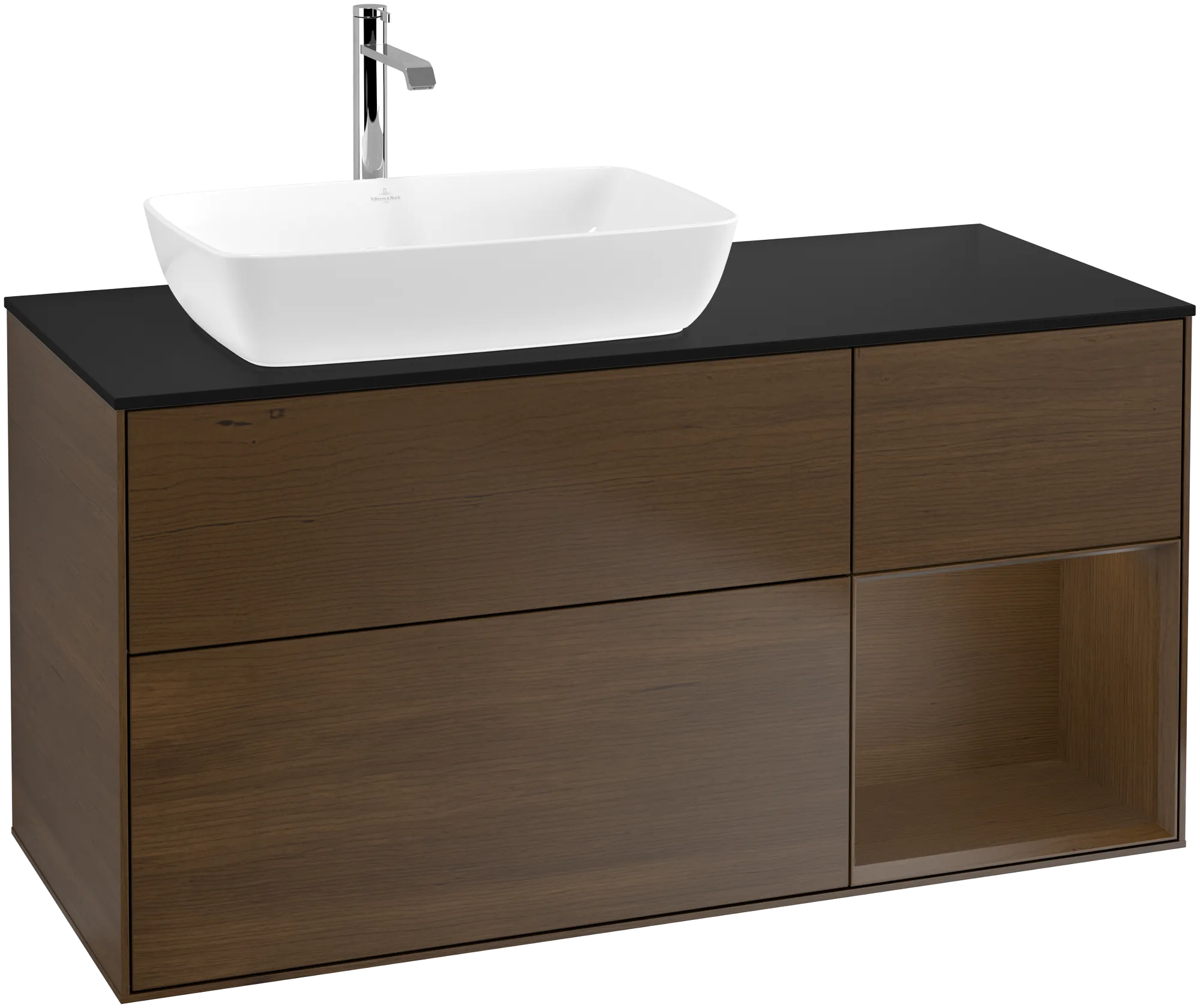 Villeroy & Boch Finion Waschbeckenunterschrank G81 1200x603x501mm Walnut Veneer / Glass Black Matt