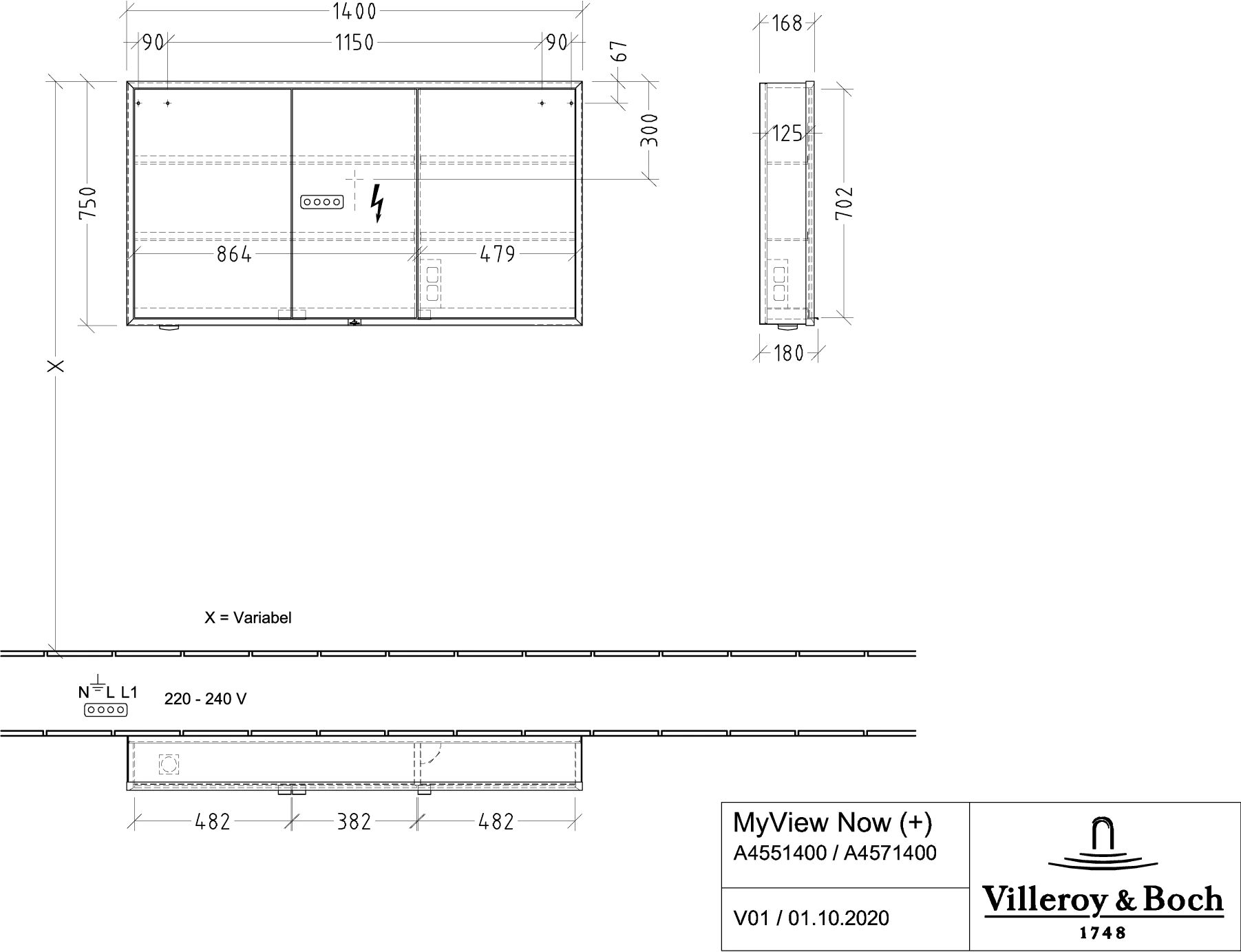 Villeroy & Boch Aufputz-Spiegelschrank My View Now, 1400x750x168 mm, glänzend, mit Beleuchtung und Absenkautomatik