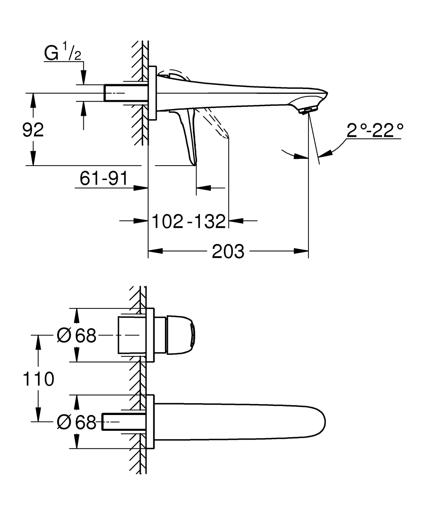 Grohe Eurostyle 2-Loch-Waschtischbatterie Wandmontage, offener Metall-Hebelgriff chrom Grohe Eurostyle 2-Loch-Waschtischbatterie Wandmontage, offener Metall-Hebelgriff chrom