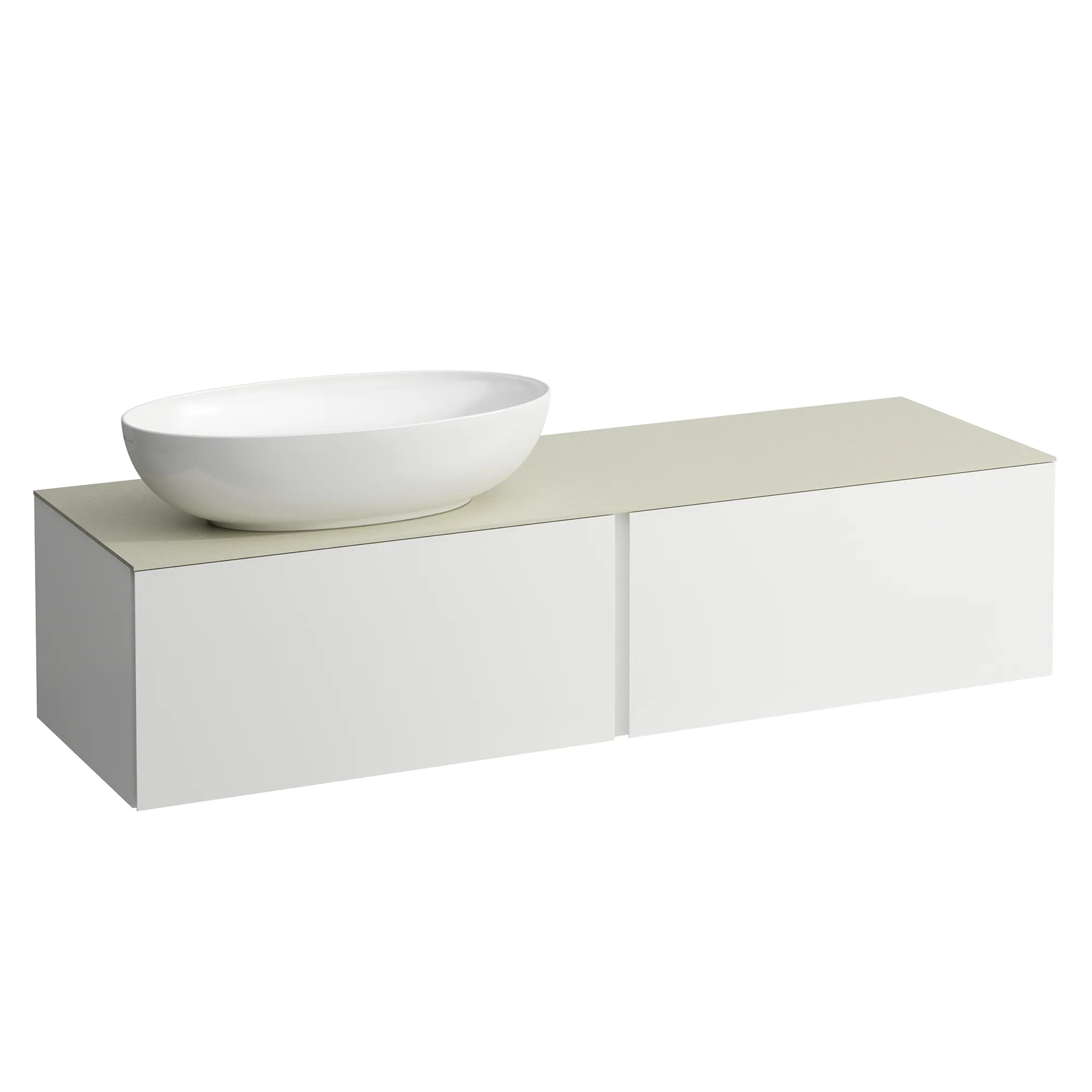 Schubladenelement (Waschtischunterbau+Waschtischplatte) ILBAGNOALESSI 500x1600x370 2 Schubladen integrierte versteckte Griffe seitlich Vollauszug Soft-Close Ausschnitt links Calce Avorio Top passend zu Waschtisch H818975/6 H818977/8 Weiß matt