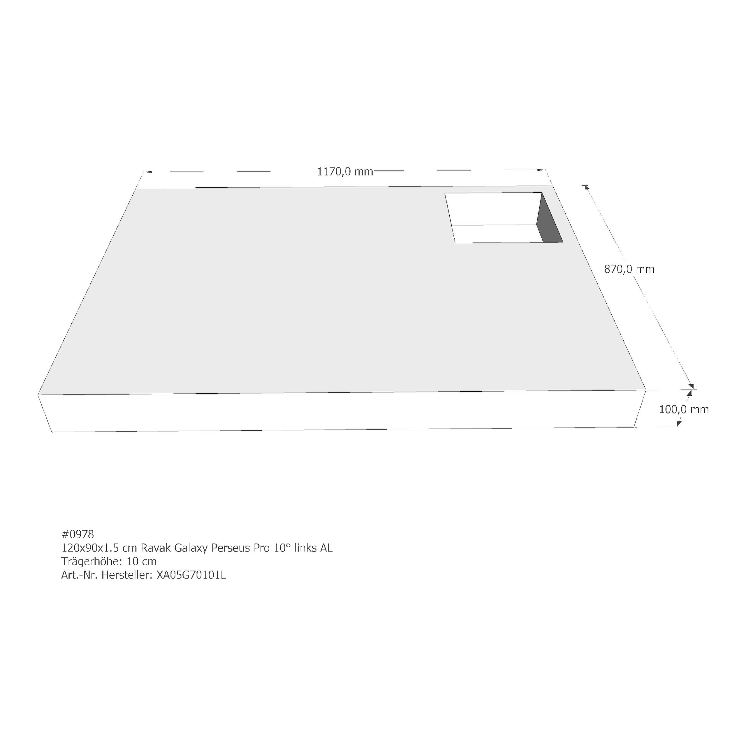 Duschwannenträger für Ravak Galaxy Gigant Pro 10° links 120 × 90 × 1,5 cm