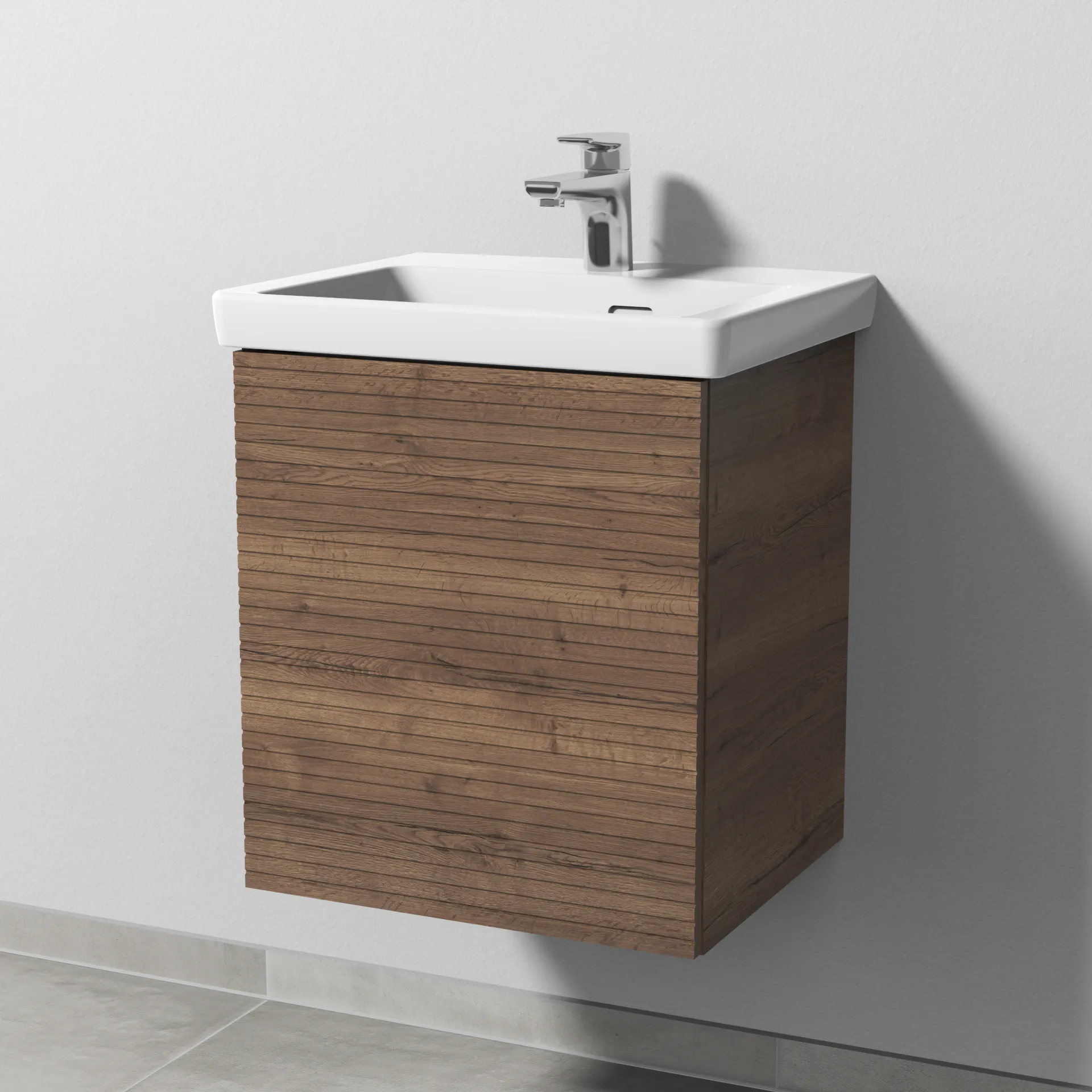 Sanipa Waschtischunterschrank „3way“ Struktur 457 × 517 × 391 mm in Eiche Tabak, Anschlag rechts