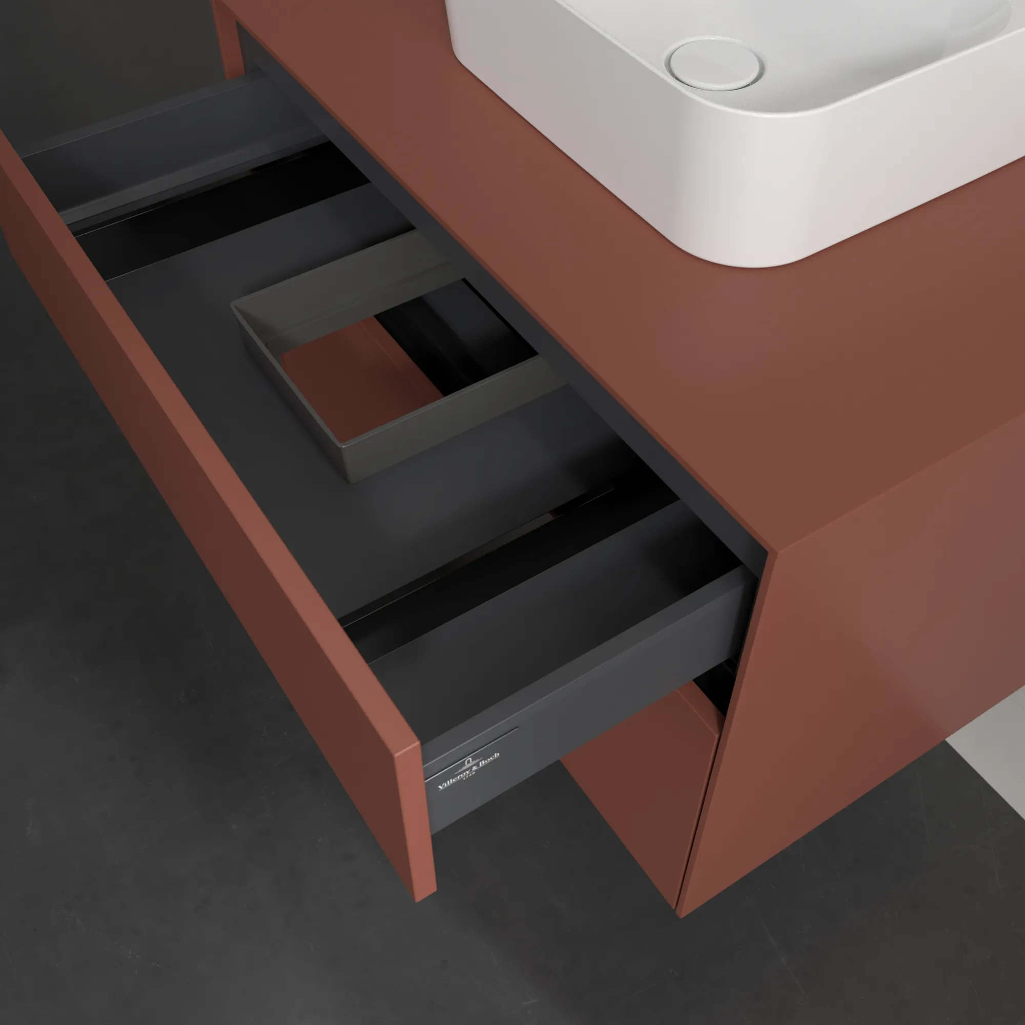 Villeroy & Boch Waschtischunterschrank „Collaro“ 800 × 548 × 500 mm Wine Red, mit Beleuchtung, für Becken mittig Villeroy & Boch Waschtischunterschrank „Collaro“ 800 × 548 × 500 mm Wine Red, mit Beleuchtung, für Becken mittig