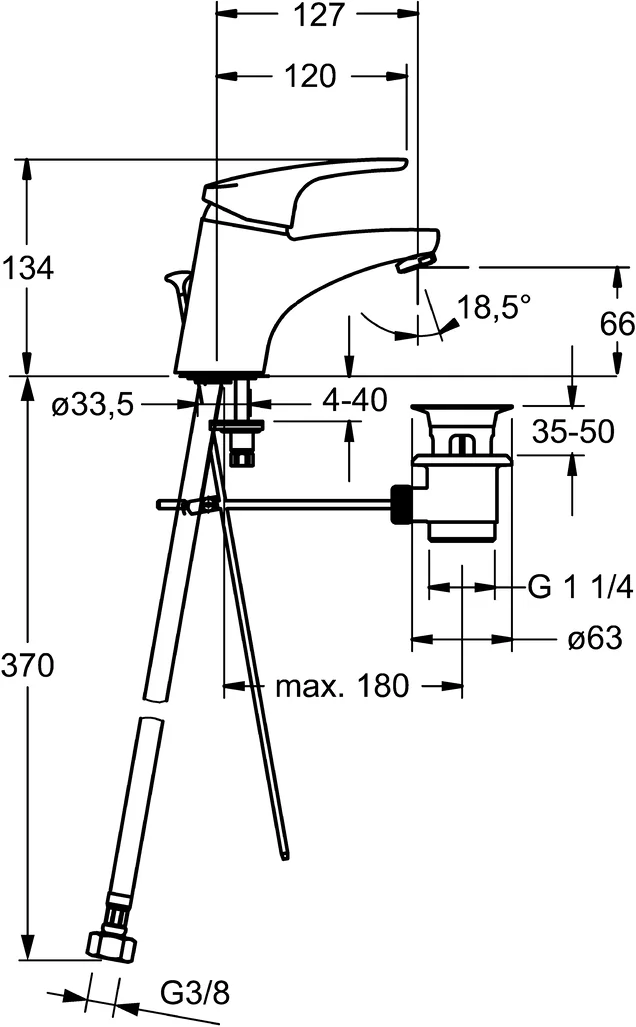 HansaMIX Waschtischarmatur Einhebelmischer HansaMIX 0110 Zugstangenablaufgarnitur Ausladung 127 mm DN15 Chrom