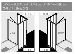 Kermi Duschtür Eckeinstieg 3-teilig (Gleittüren) Halbteil links „LIGA“ 200 cm Profile Silber Mattglanz, Schiebetür dreiteilig