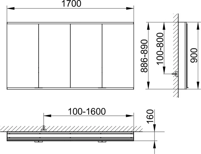 Royal Modular 2.0 800421171000000 Spiegelschrank DALI Wandvorbau, ohne Steckdose 1700 x 900 x 120 mm silber-eloxiert