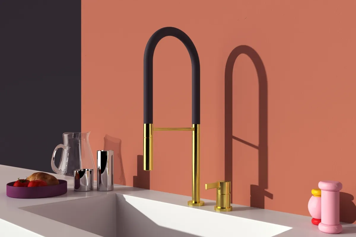 2-Loch Küchenarmatur Gusto Ausladung 225mm Semi-Pro 2-Funktionsbrause Brushed Gold 2-Loch Küchenarmatur Gusto Ausladung 225mm Semi-Pro 2-Funktionsbrause Brushed Gold