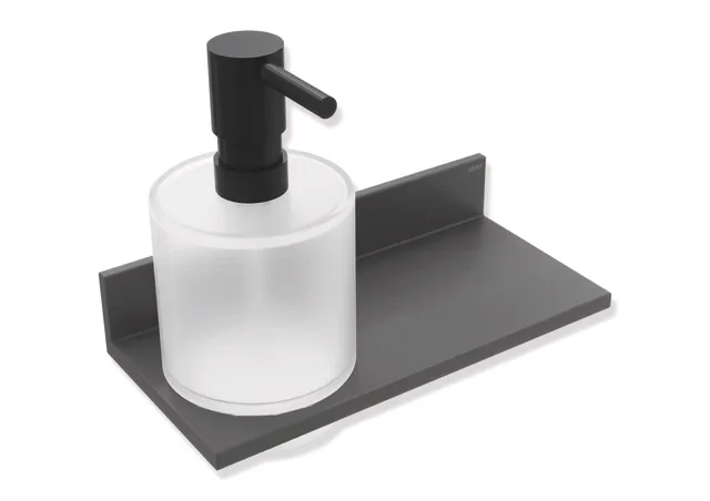 Ablage mit Seifen- oder Desinfektionsspender, Metall, pulverbeschichtet, Seifenspender aus Kristallglas, satiniert, Pumpenkopf pulverbeschichtet, Füllmenge ca. 250 ml, Breite 200 mm, Höhe 158 mm, Tiefe 98 mm, in Farbe DC (Schwarz tiefmatt) Ablage mit Seifen- oder Desinfektionsspender, Metall, pulverbeschichtet, Seifenspender aus Kristallglas, satiniert, Pumpenkopf pulverbeschichtet, Füllmenge ca. 250 ml, Breite 200 mm, Höhe 158 mm, Tiefe 98 mm, in Farbe DC (Schwarz tiefmatt)
