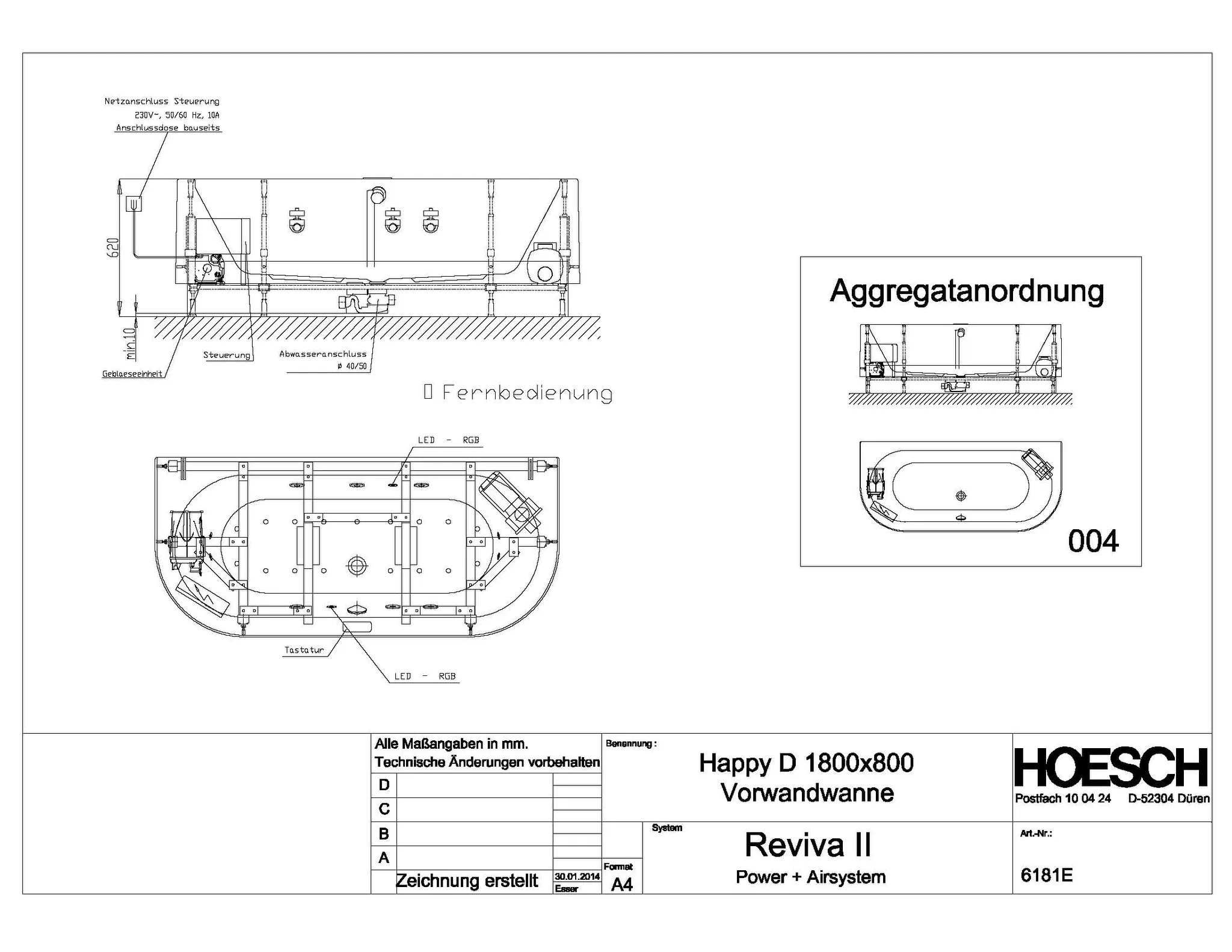 Hoesch Whirlwanne „Happy D.“ mit Whirlsystem „Reviva II“ vorwand halbkreis 181,6 × 80,8 cm in Weiß Hoesch Whirlwanne „Happy D.“ mit Whirlsystem „Reviva II“ vorwand halbkreis 181,6 × 80,8 cm in Weiß