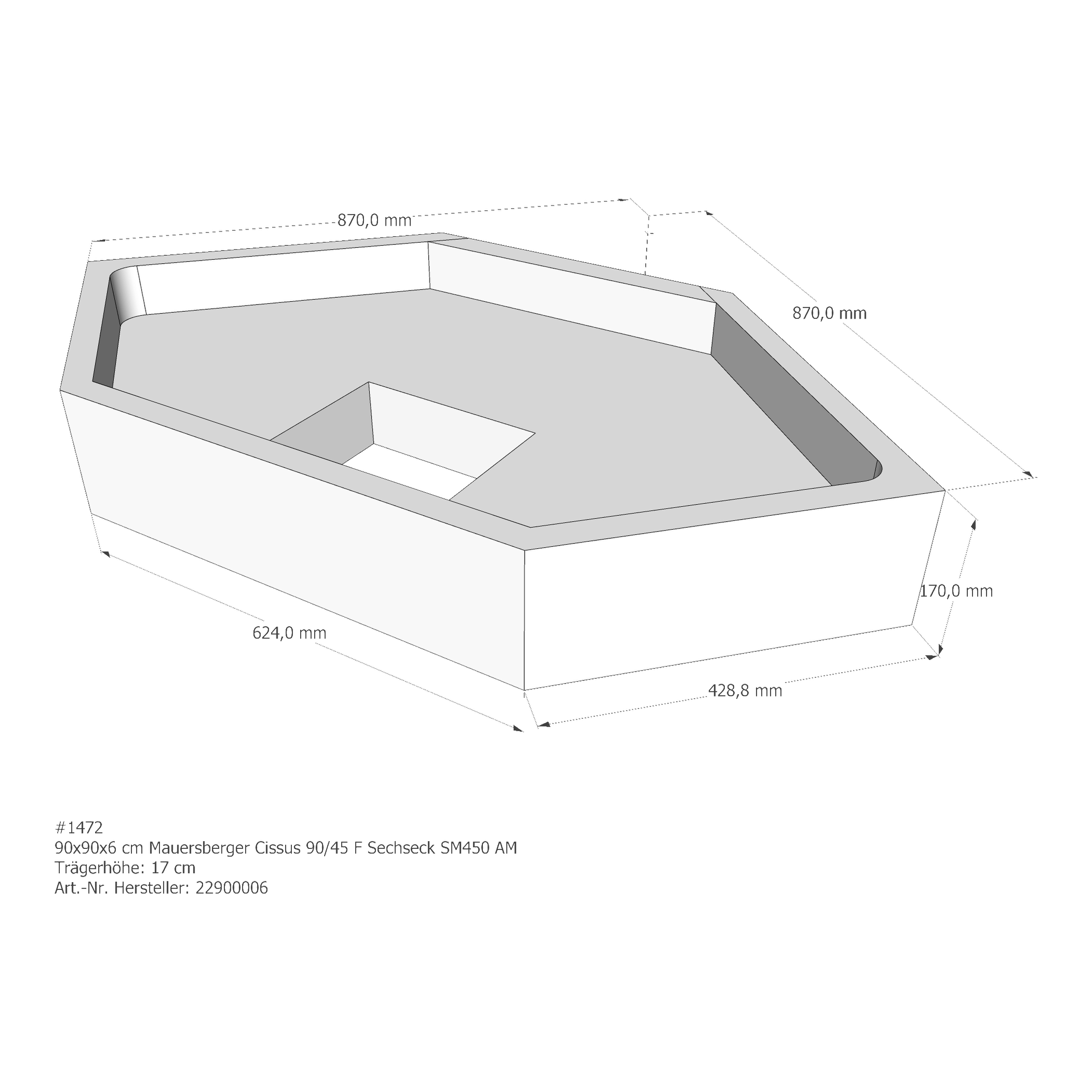 Duschwannenträger Mauersberger Cissus 90 F 90x90x6 cm Sechseckdusche SM450/635/450 AM