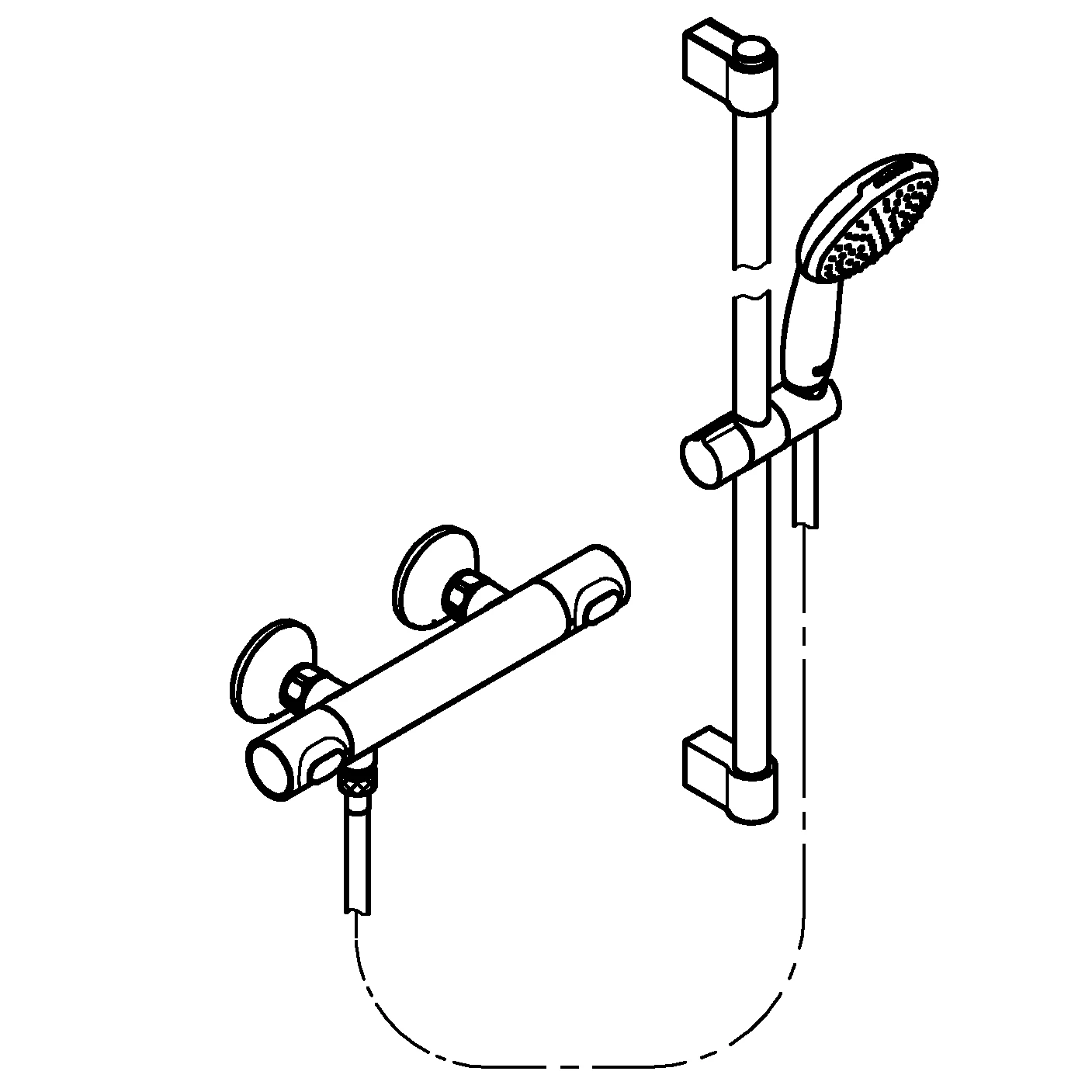 Thermostat-Brausebatterie Grohtherm 500 34796_1, mit Tempesta Brausestangenset 600mm, 1 Strahlart: Rain, chrom