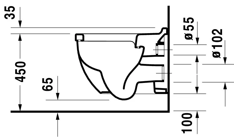 Wand-Tiefspül-WC „Starck 3 Comfort“ 36,5 × 42 × 54,5 cm, Befestigung sichtbar, mit Spülrand