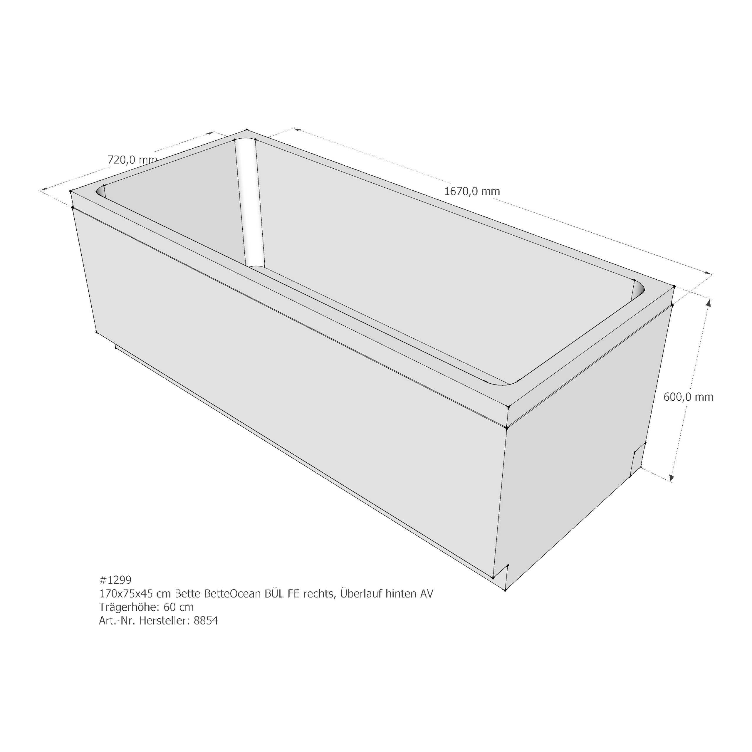 Badewannenträger für Bette Ocean 170 × 75 × 45 cm Ab- und Überlaufposition: hinten / Breite: 75 cm / Länge: 170 cm Badewannenträger für Bette Ocean 170 × 75 × 45 cm Ab- und Überlaufposition: hinten / Breite: 75 cm / Länge: 170 cm