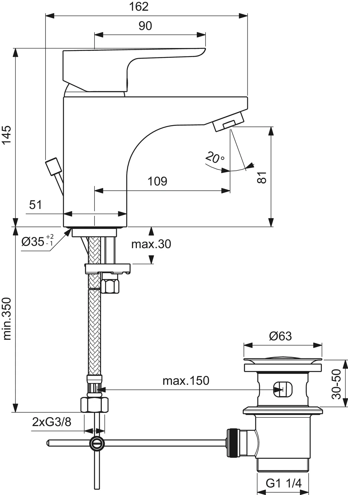 Waschtischarmatur 145 Ceraplan III, mit Ablaufgarnitur, Ausladung 109mm, Chrom Waschtischarmatur 145 Ceraplan III, mit Ablaufgarnitur, Ausladung 109mm, Chrom