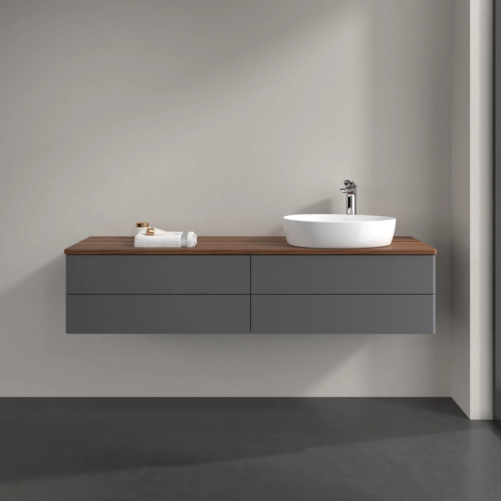 Villeroy & Boch Waschbeckenunterschrank Antao Anthracite Matt Lacquer 1600x360x500mm mit Beleuchtung und SoftClosing