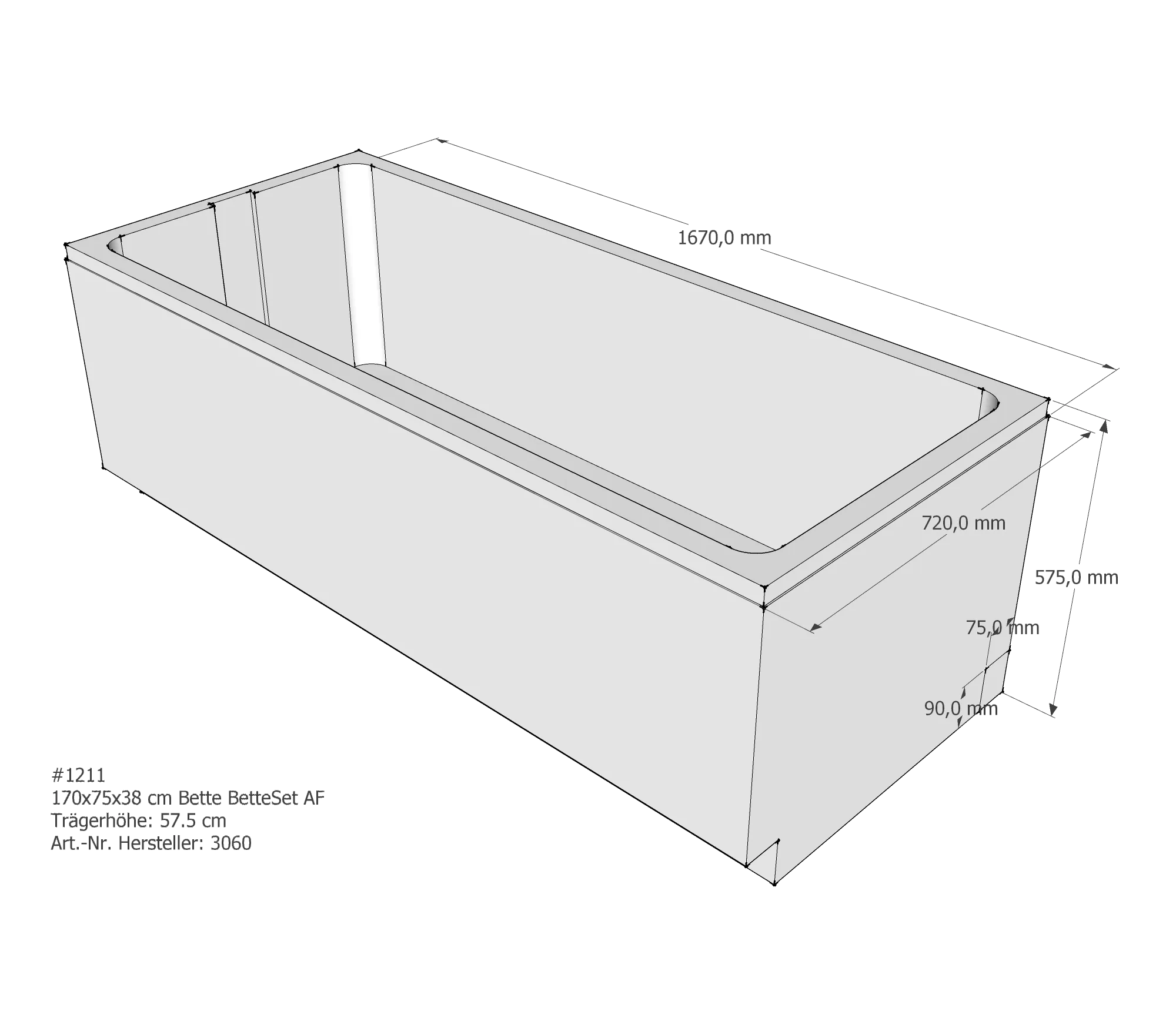 Badewannenträger für Bette Set 170 × 75 × 38 cm Breite: 75 cm / Länge: 170 cm Badewannenträger für Bette Set 170 × 75 × 38 cm Breite: 75 cm / Länge: 170 cm