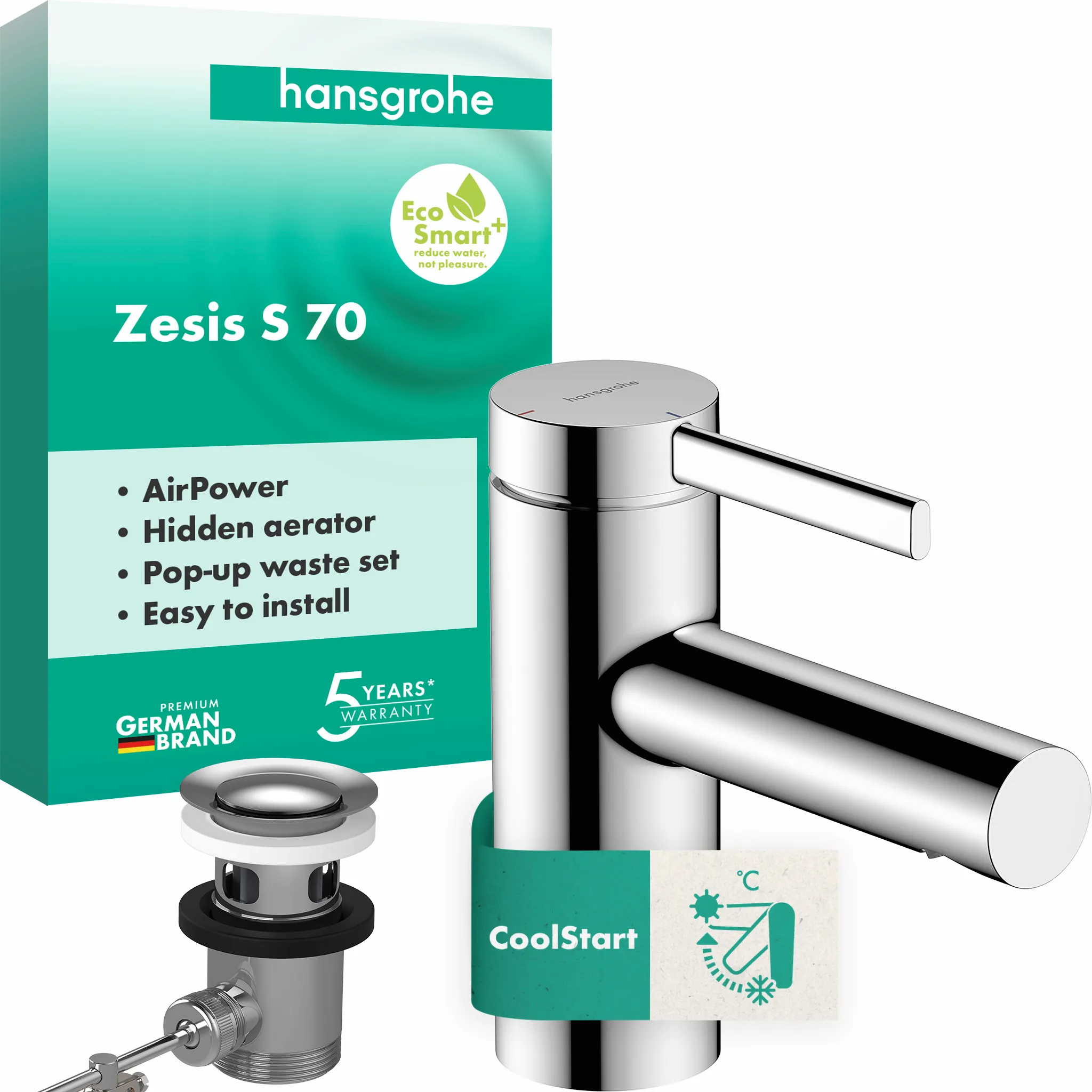 Hansgrohe Zesis S Einhebel-Waschtischmischer 70 CoolStart mit Metall Zugstangen-Ablaufgarnitur, Chrom Hansgrohe Zesis S Einhebel-Waschtischmischer 70 CoolStart mit Metall Zugstangen-Ablaufgarnitur, Chrom