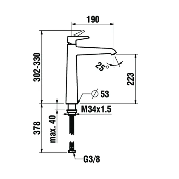 Laufen PURE HF901714 Einhebel-Waschtischmischer, hohe Ausführung, Festauslauf, 190mm Ausladung, 302mm Höhe, chrom Laufen PURE HF901714 Einhebel-Waschtischmischer, hohe Ausführung, Festauslauf, 190mm Ausladung, 302mm Höhe, chrom