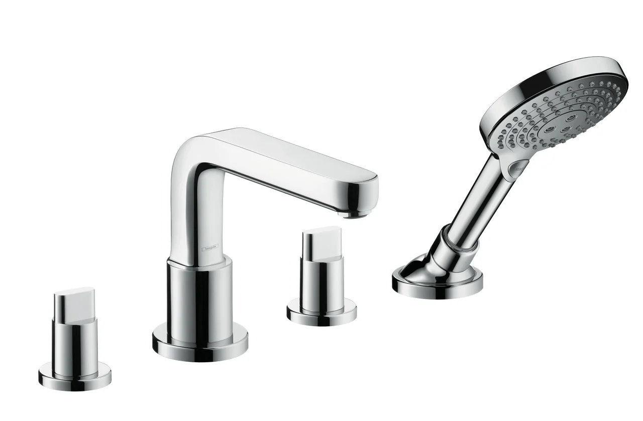 Hansgrohe 4-Loch Wannenarmatur Grundkörper für Wannenrandmontage mit Secuflexbox, maximale Ausziehlänge Handbrause 1,10 m, Anschlussgröße DN15