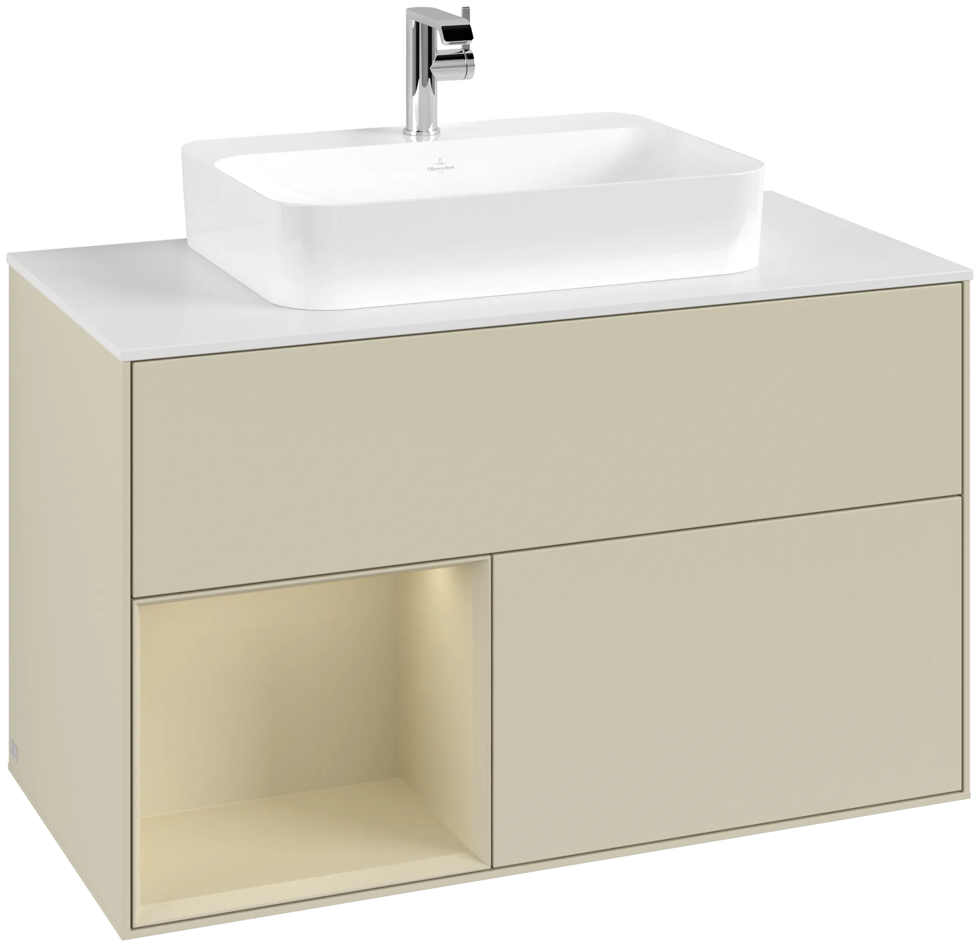 Villeroy & Boch Finion Waschbeckenunterschrank F36, 1000 x 603 x 501 mm, Silk Grey Matt Lacquer / Glass White Matt