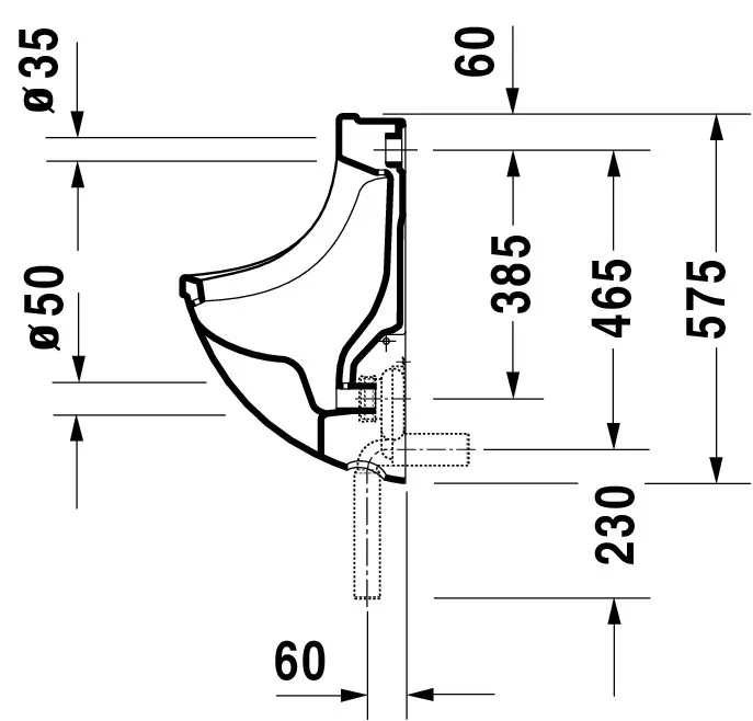 Urinal Starck 3, Zulauf von hinten absaugend, ohne Deckel, ohne Fliege, weiß