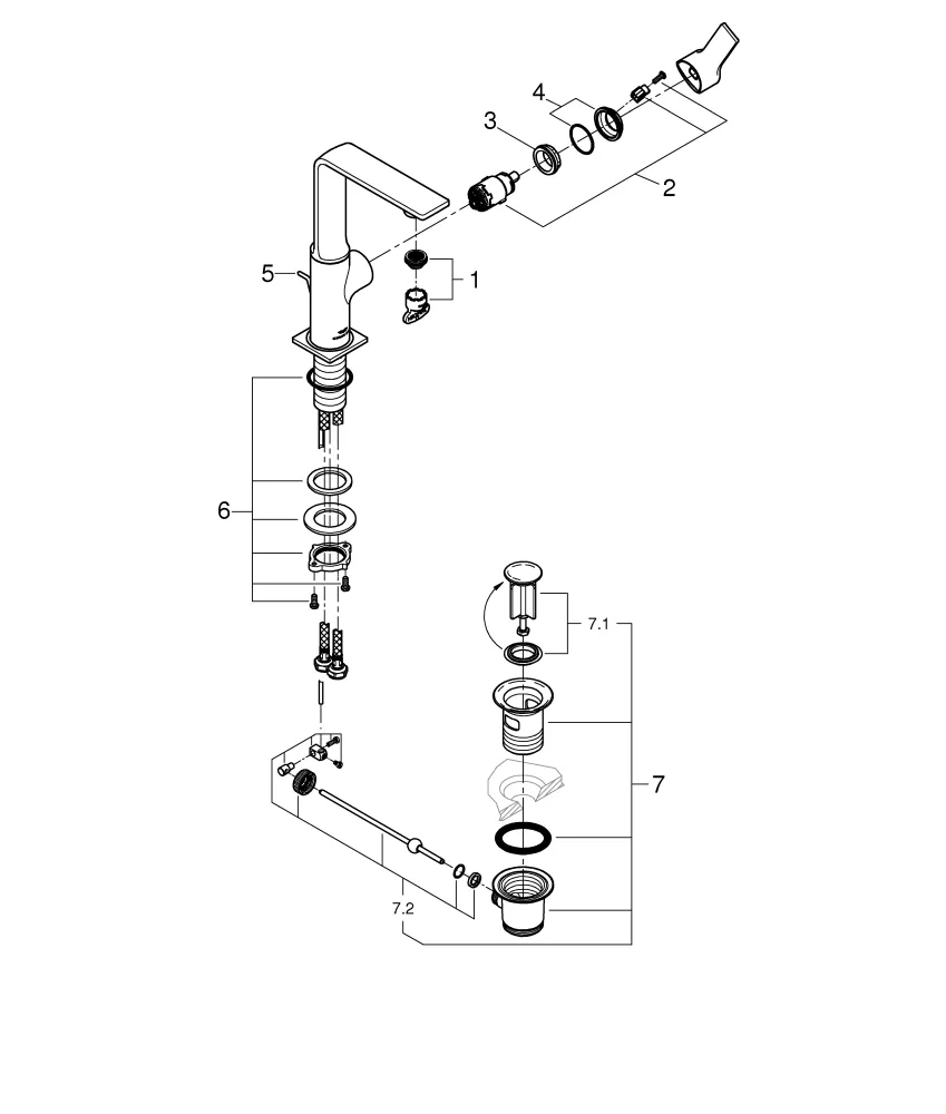 Einhand-Waschtischbatterie Allure 32146, L-Size, Einlochmontage, Zugstangen-Ablaufgarnitur 1 1/4'', chrom