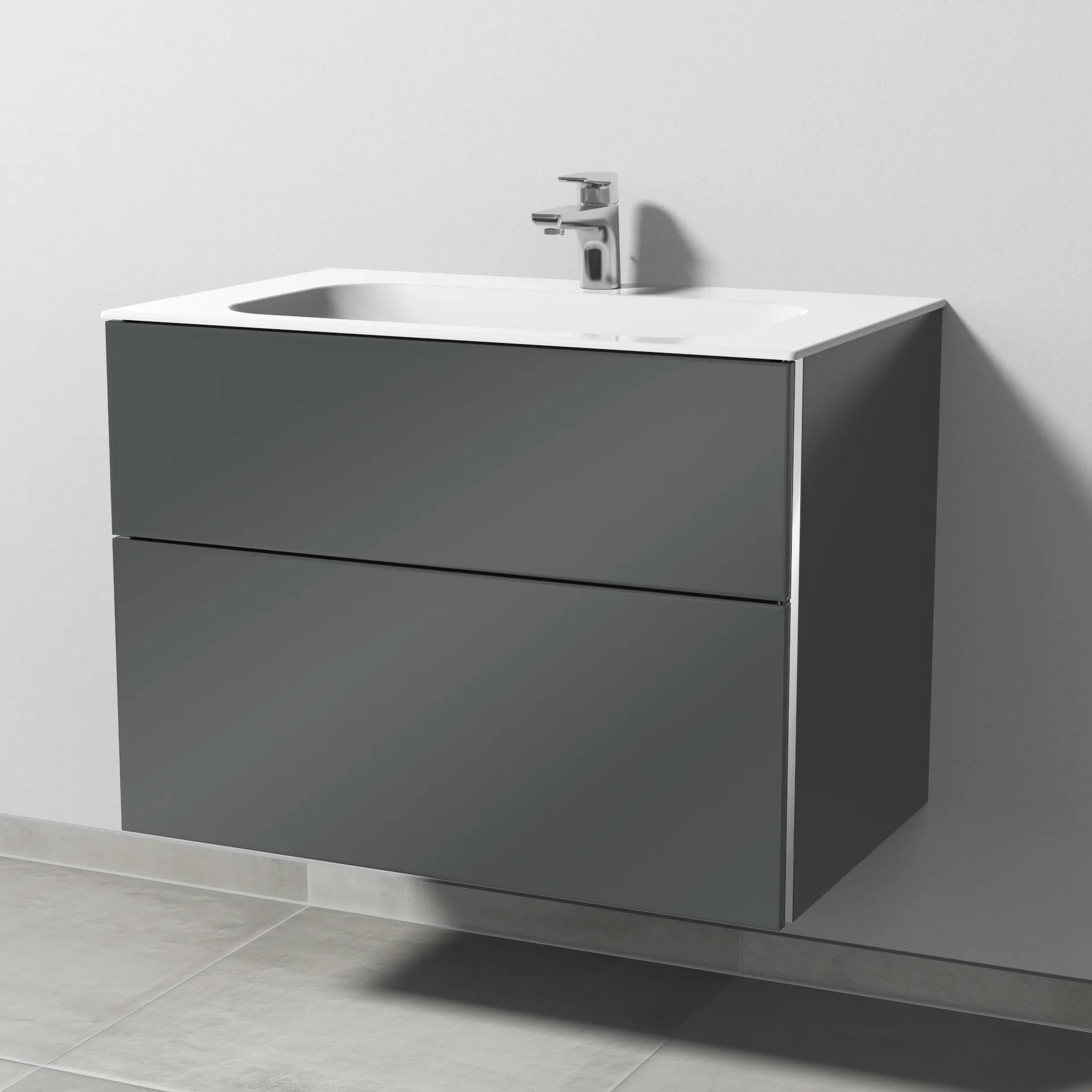 Sanipa Keramik-Waschtisch-Waschtischunterschrank mit Waschtischunterschrank „3way“ 790 × 582 × 497 mm in Anthrazit (glanz), mit Hahnlochbohrung,