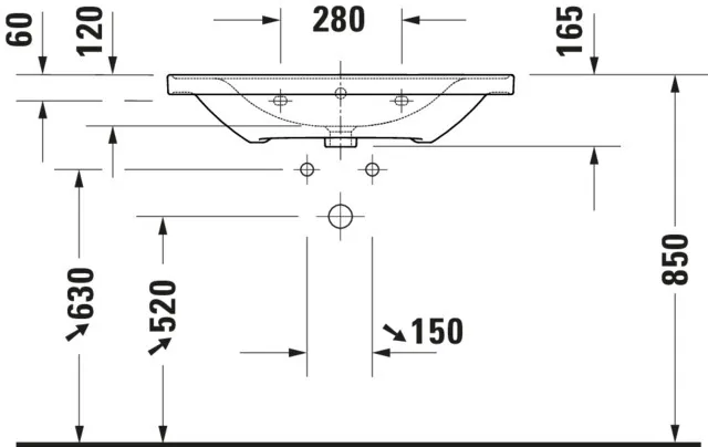 Wandwaschtisch „D-Neo“ 80 × 48 × 16,5 cm, mittig, Hahnlochposition mittig