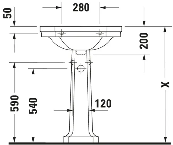 Waschtisch 1930 600 mm mit ÜL, mit HLB, 1 HL, weiß