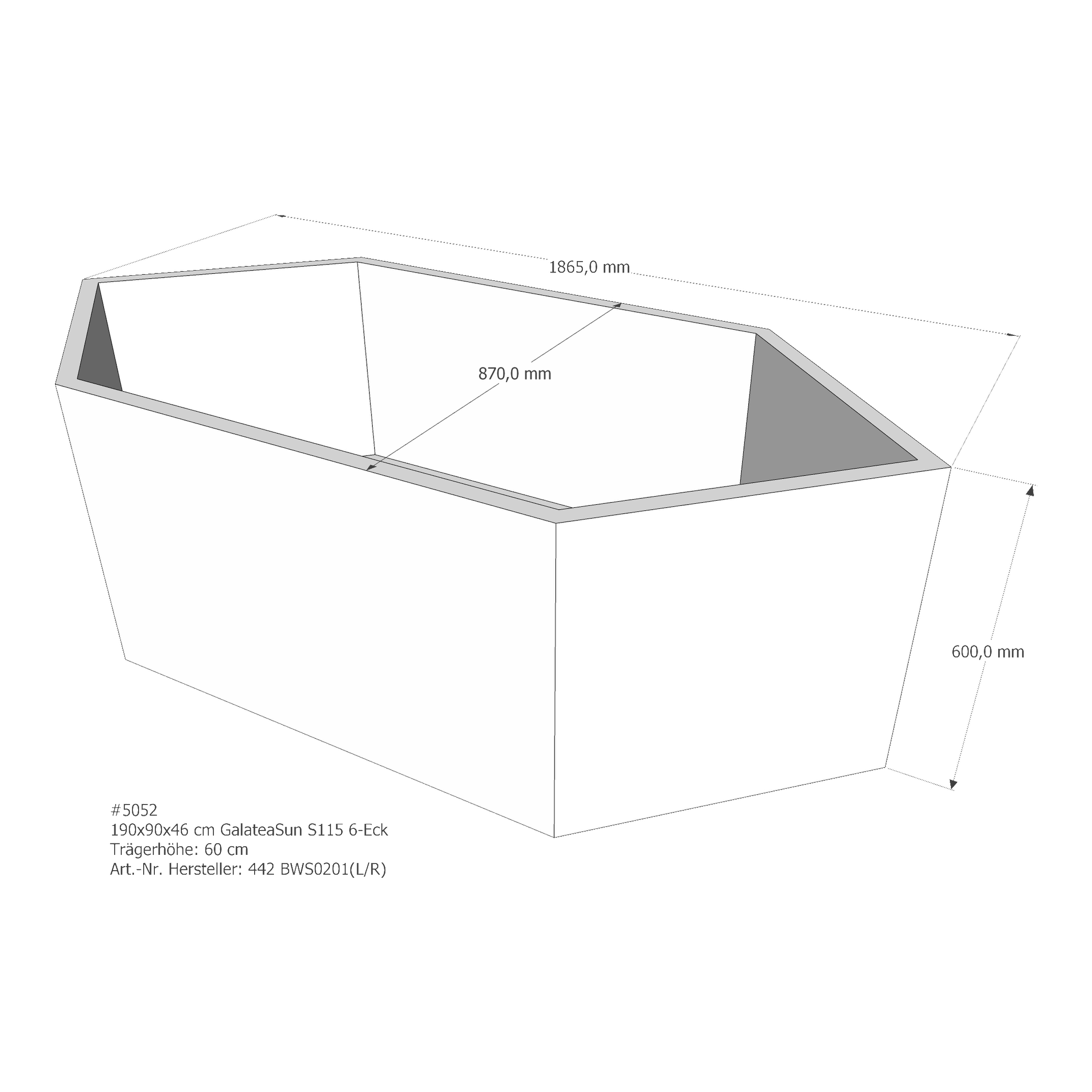 Wannenträger Galatea~Sun S 115 190x90x46 cm Sechseck AM