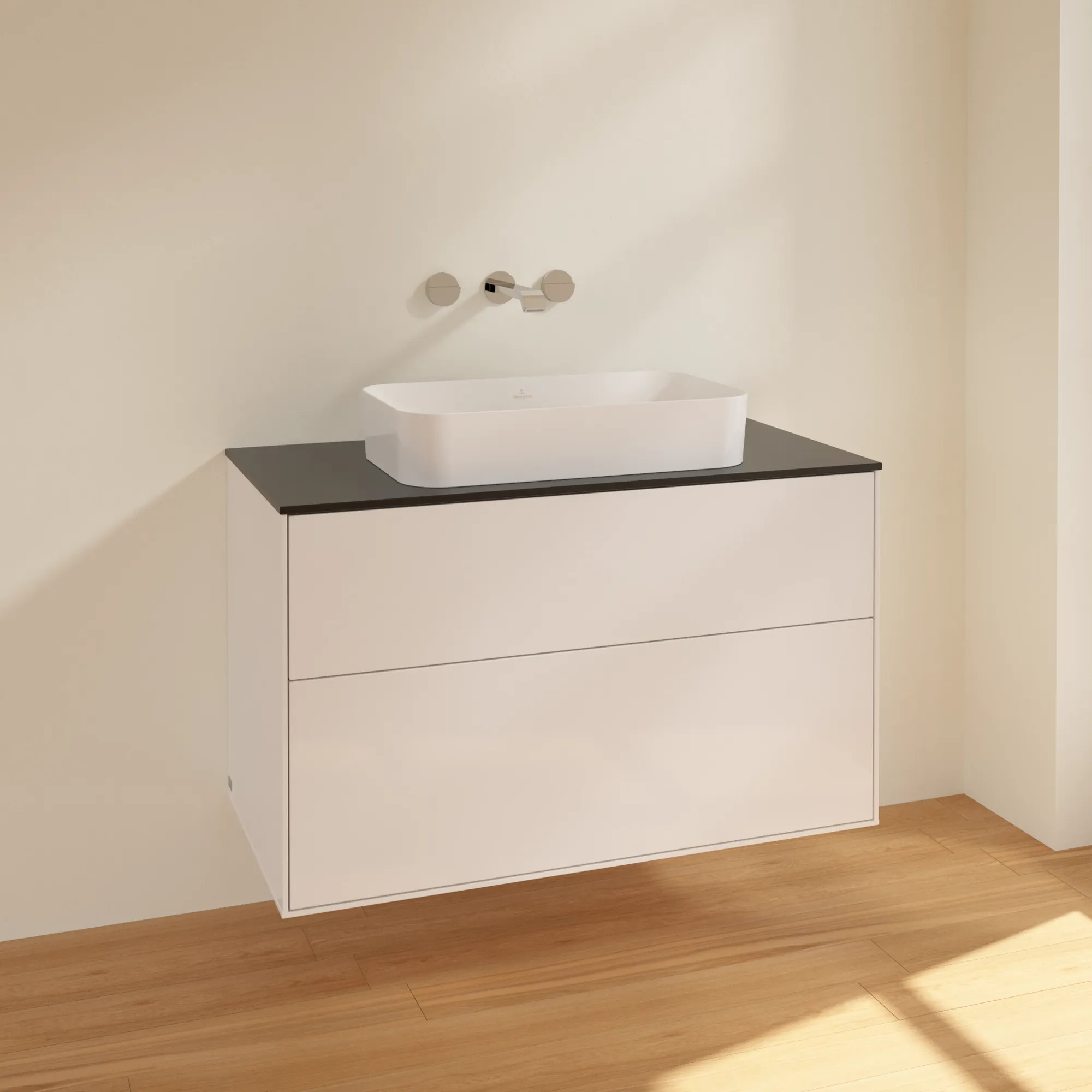 Villeroy & Boch Waschtischunterschrank „Finion“ für Schrankwaschtisch 1000 × 603 × 501 mm Glossy White Lacquer, ohne Hahnlochbohrung, für Becken mittig