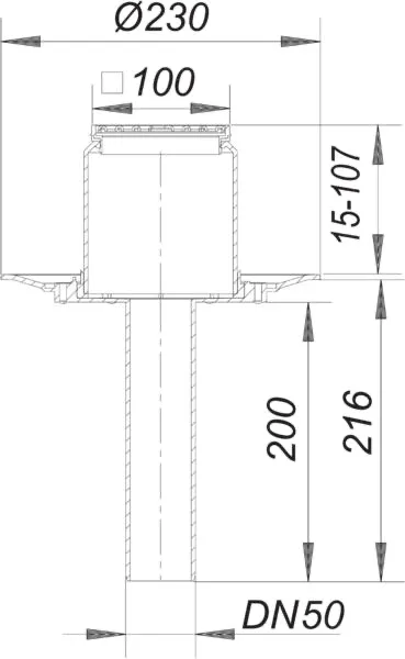 Balkonablauf 84 E, DN 50, 100 x 100 mm