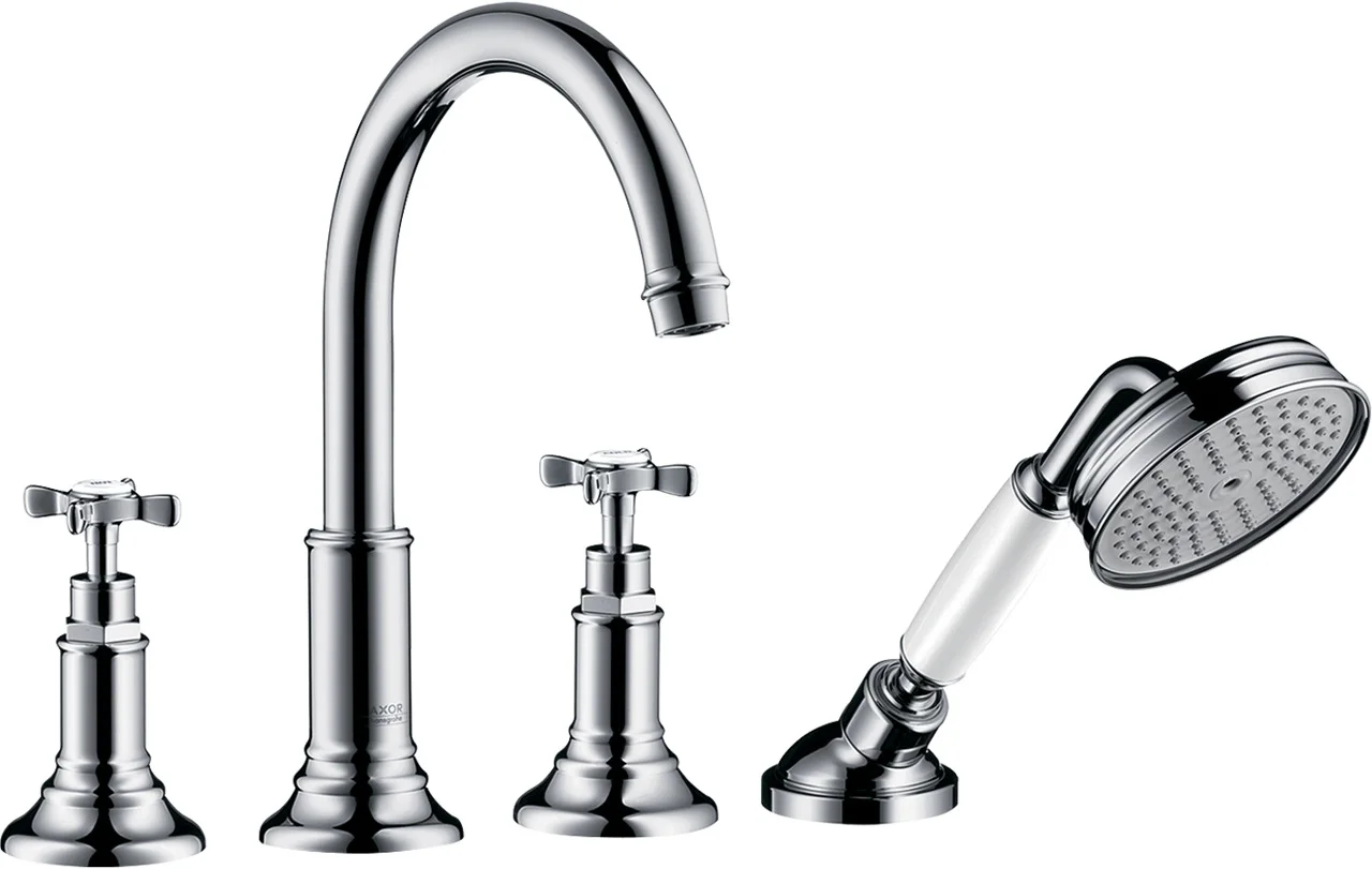 Hansgrohe AXOR Montreux 4-Loch Fliesenrandarmatur mit Kreuzgriffen, Chrom, Ausladung 196 mm