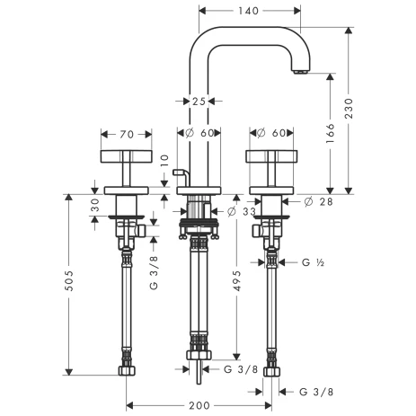 3-Loch Waschtischarmatur Axor Citterio mit Kreuzgriffen chrom